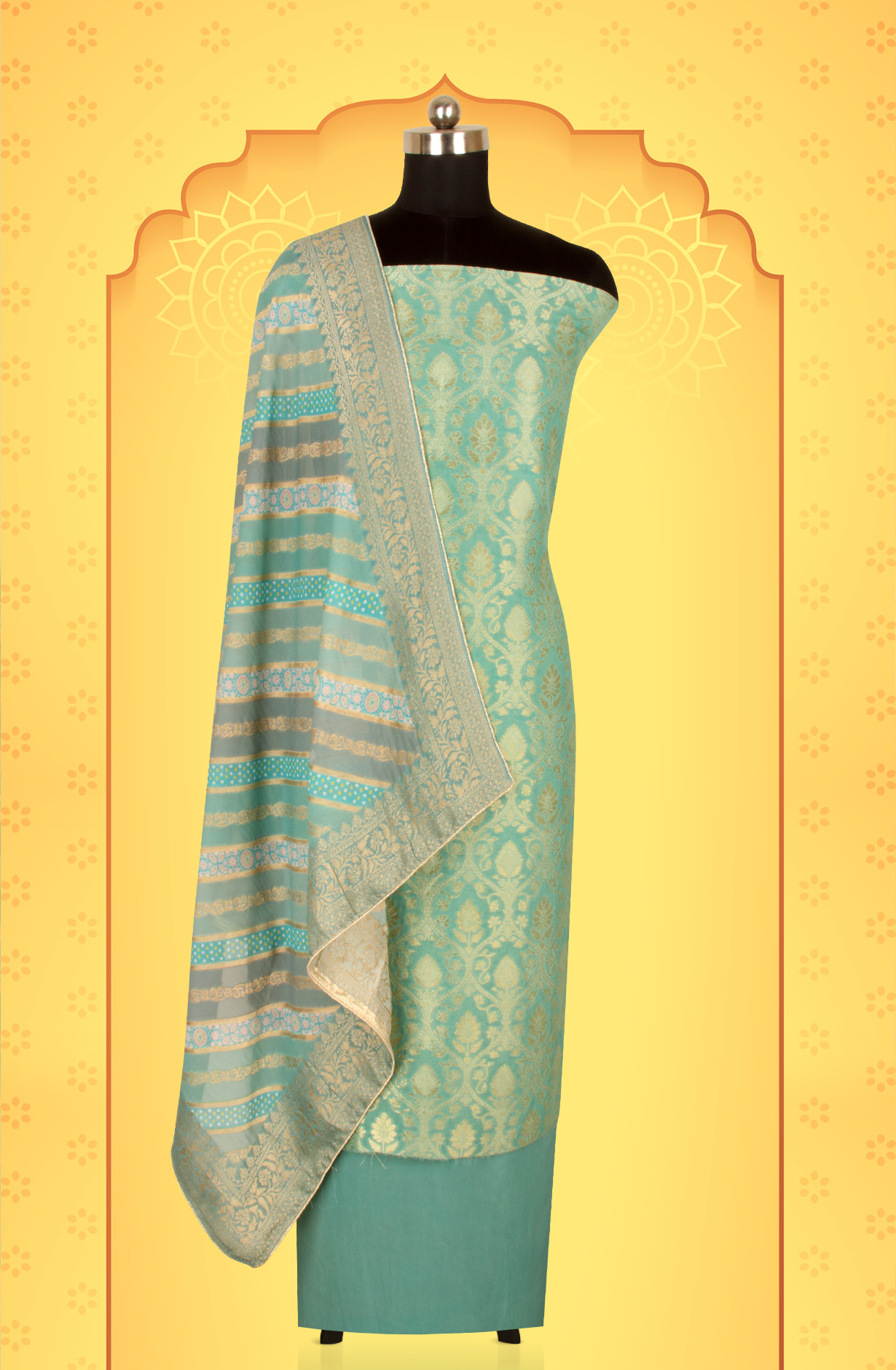 Sea Green Georgette Festive Wear Unstitched Salwar Kameez - 7457-2369