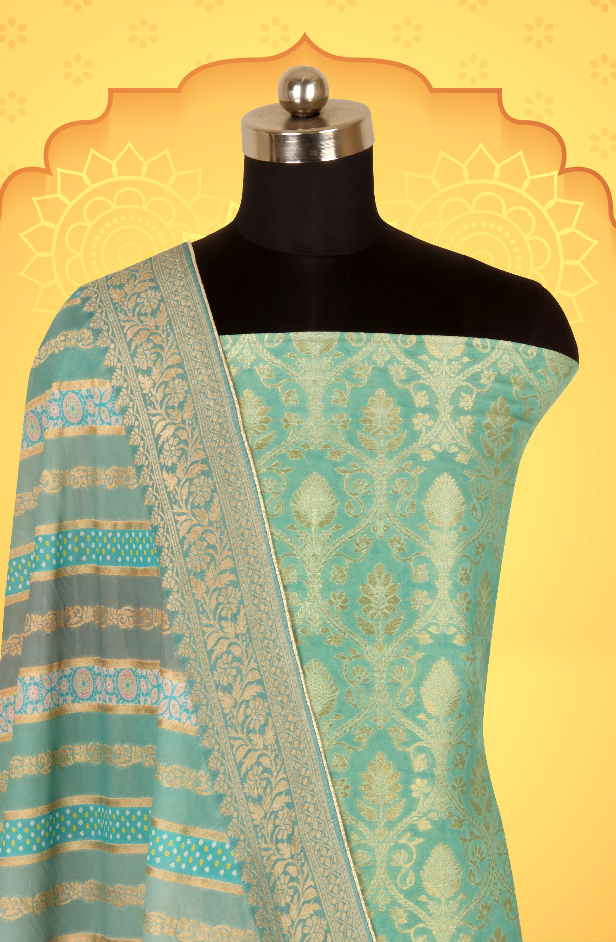 Sea Green Georgette Festive Wear Unstitched Salwar Kameez - 7457-2369