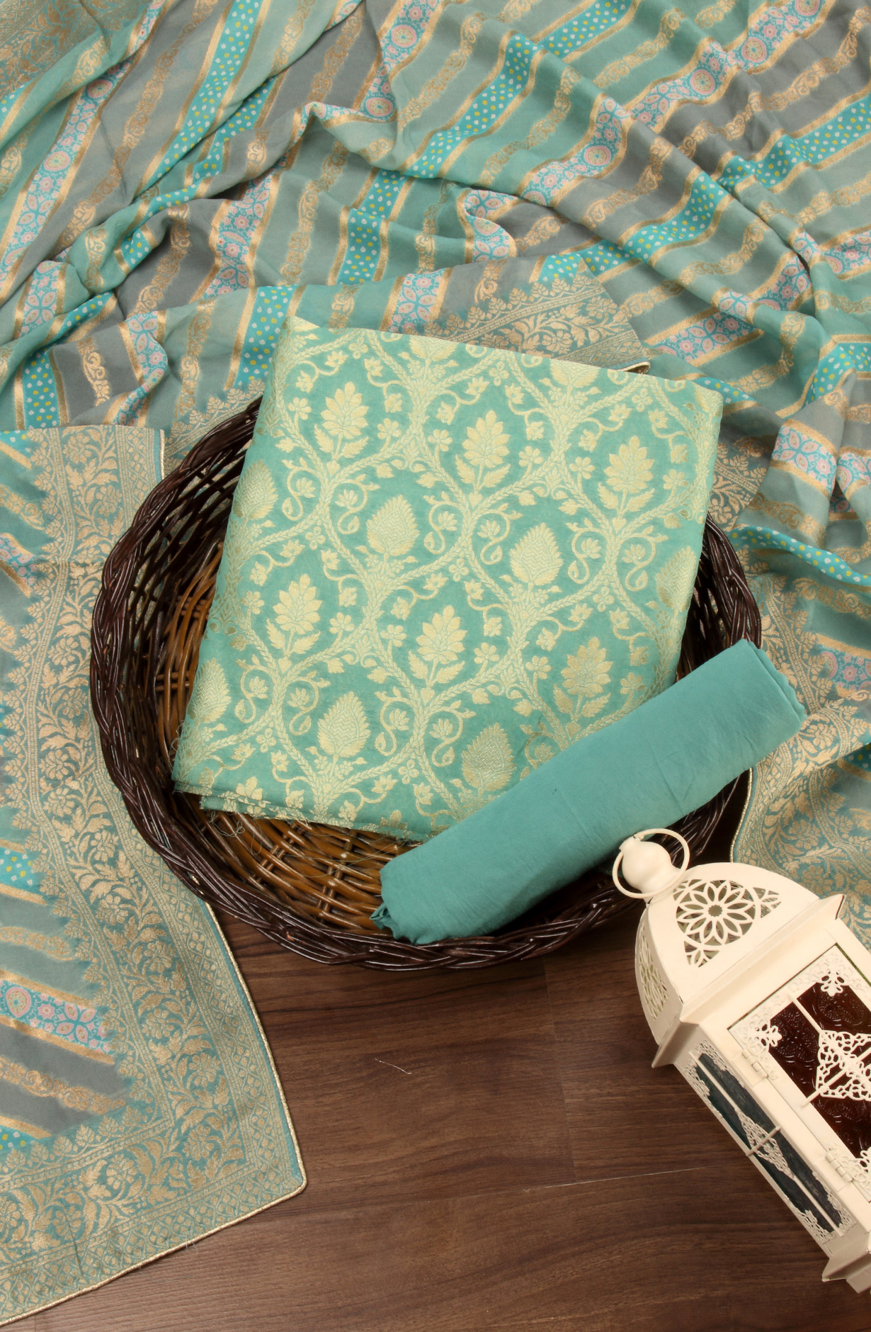 Sea Green Georgette Festive Wear Unstitched Salwar Kameez - 7457-2369