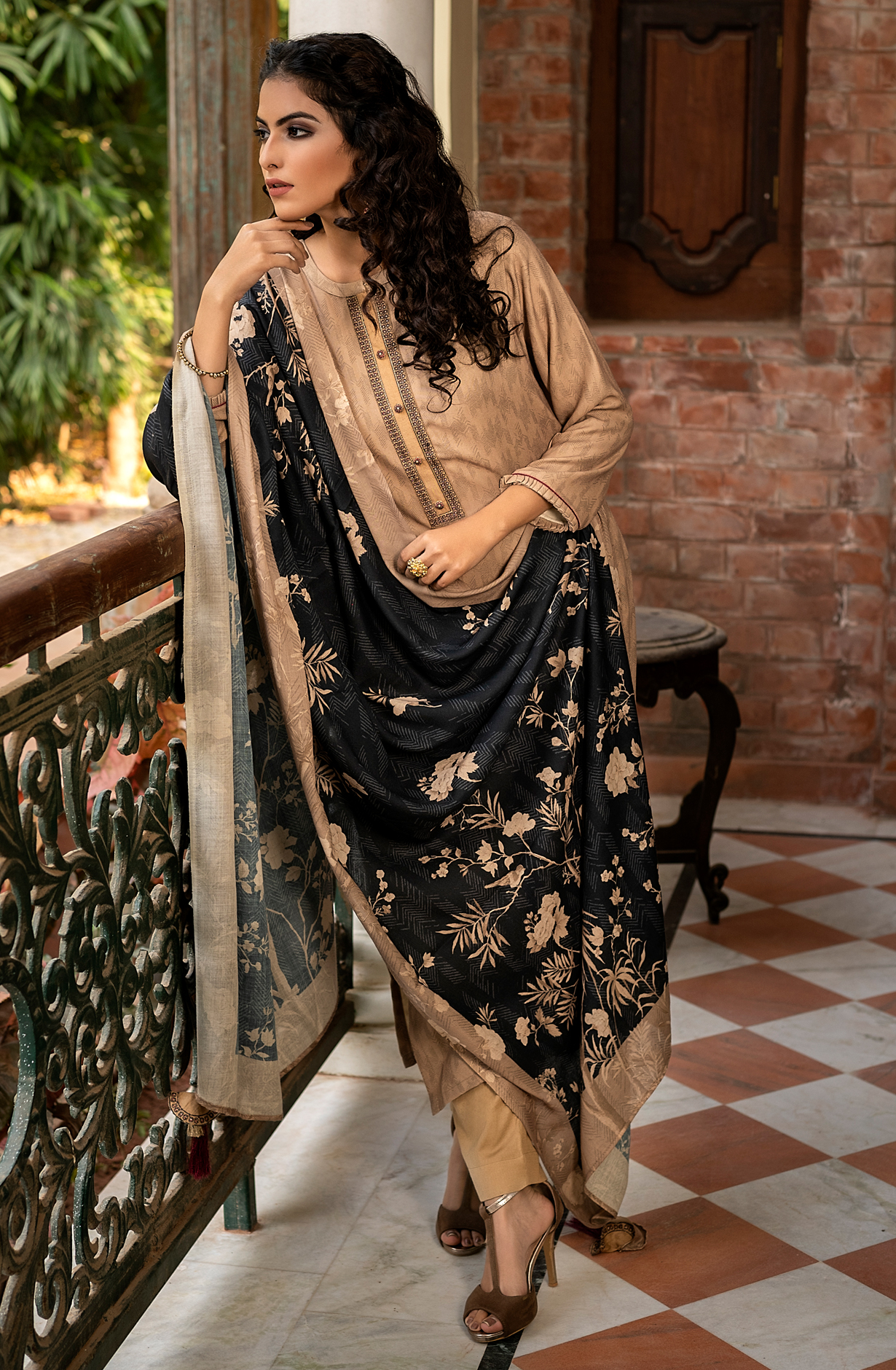 Beige Pashmina Unstitched Salwar Kameez - KAP1553