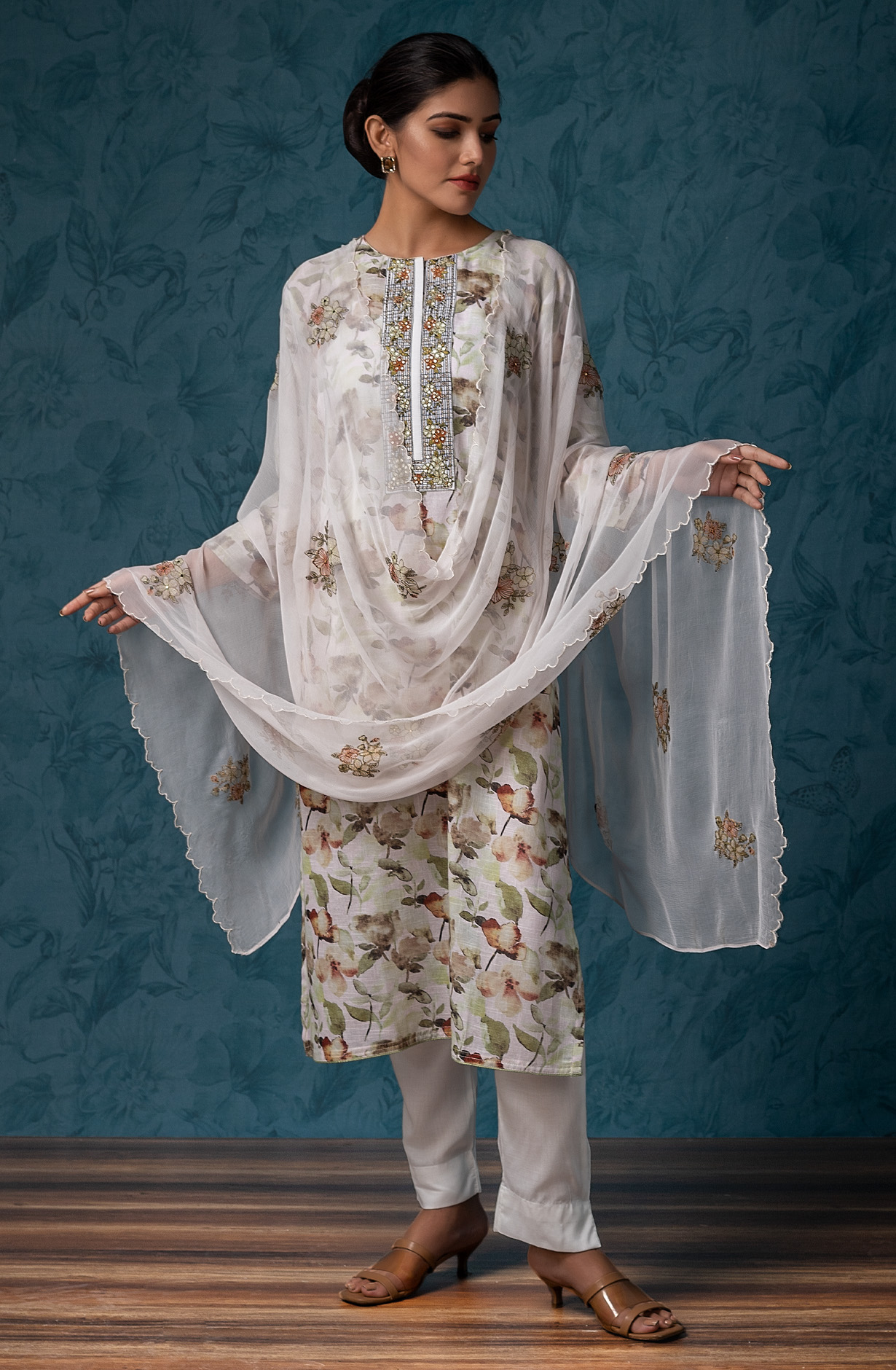 Pista Green Linen Digital Print Exclusive Suit-sets with Chiffon Dupatta - R157-SPR1444B