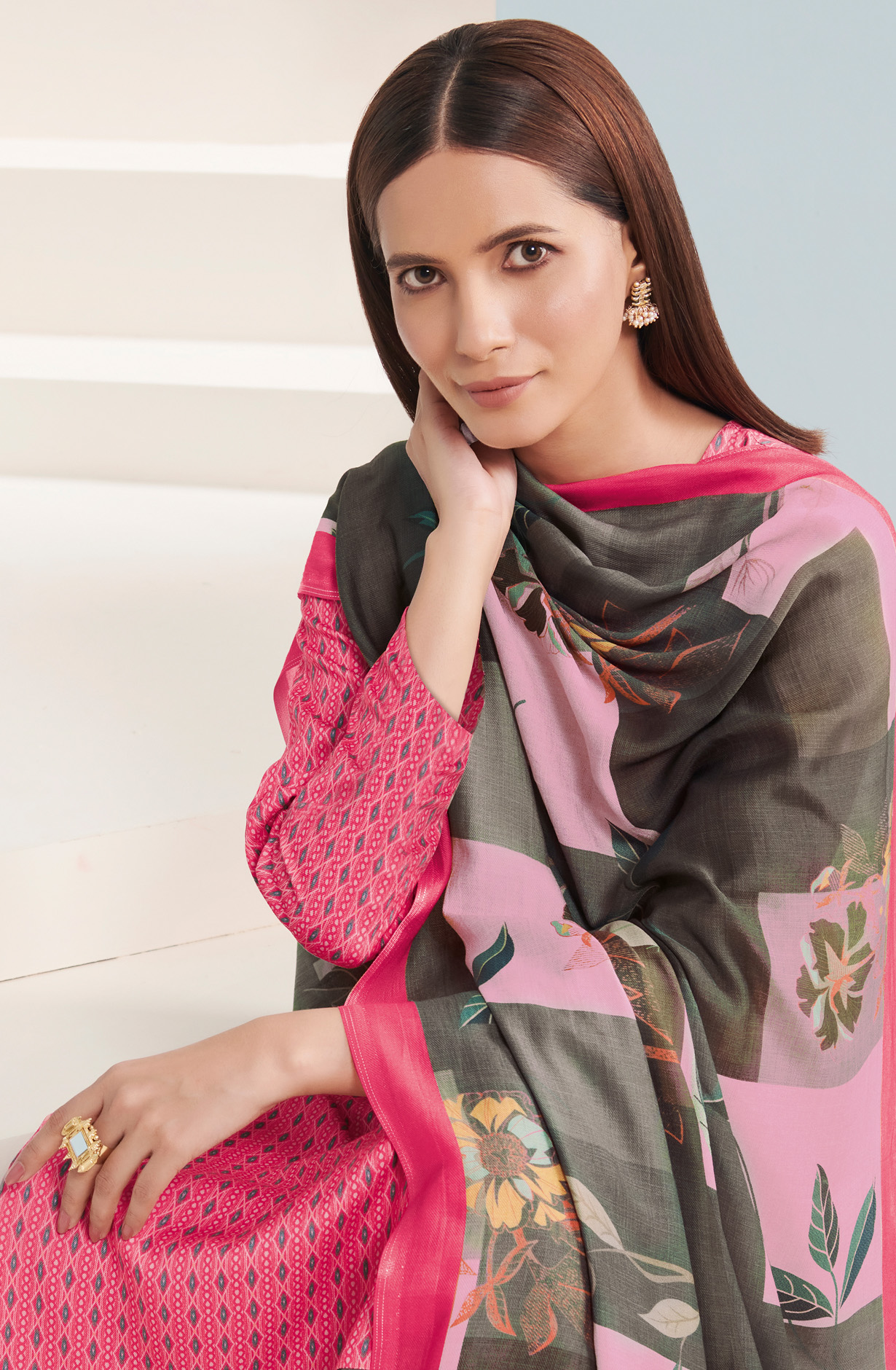Pink Cotton Digital Printed Salwar Dress Material - LAK5586