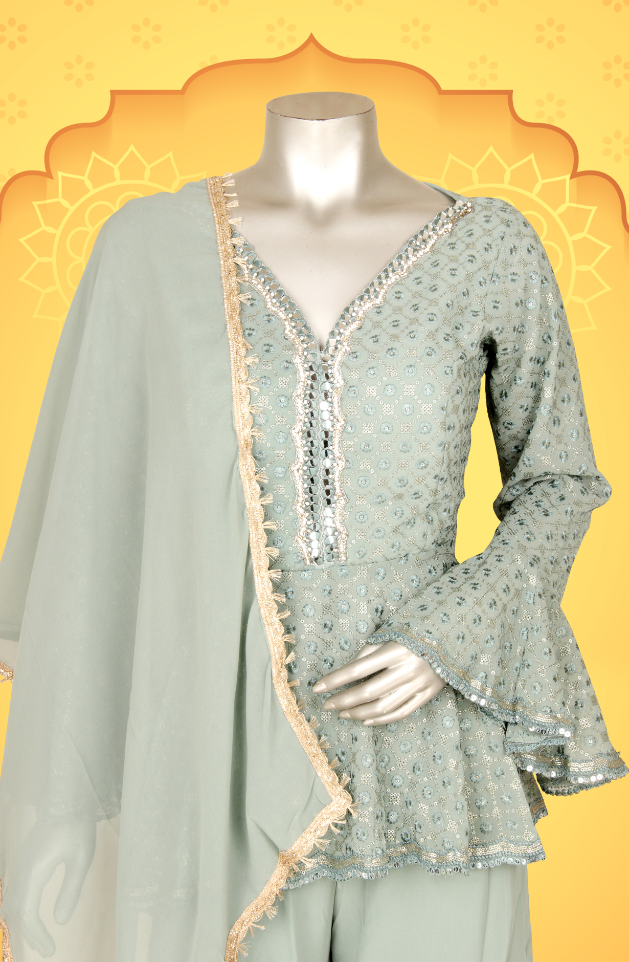 Sea Green Designer Georgette Partywear Readymade Sharara Suit - 131-D5918A