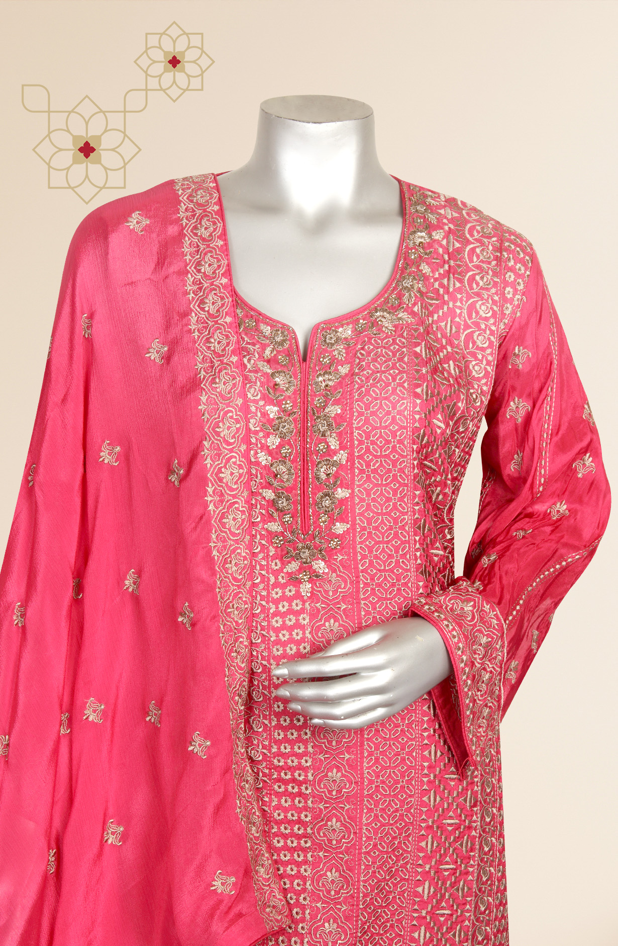 Rani Pink Partywear Embroidered Uppada Silk Semi-stitched Sharara Suit - 752-5417B