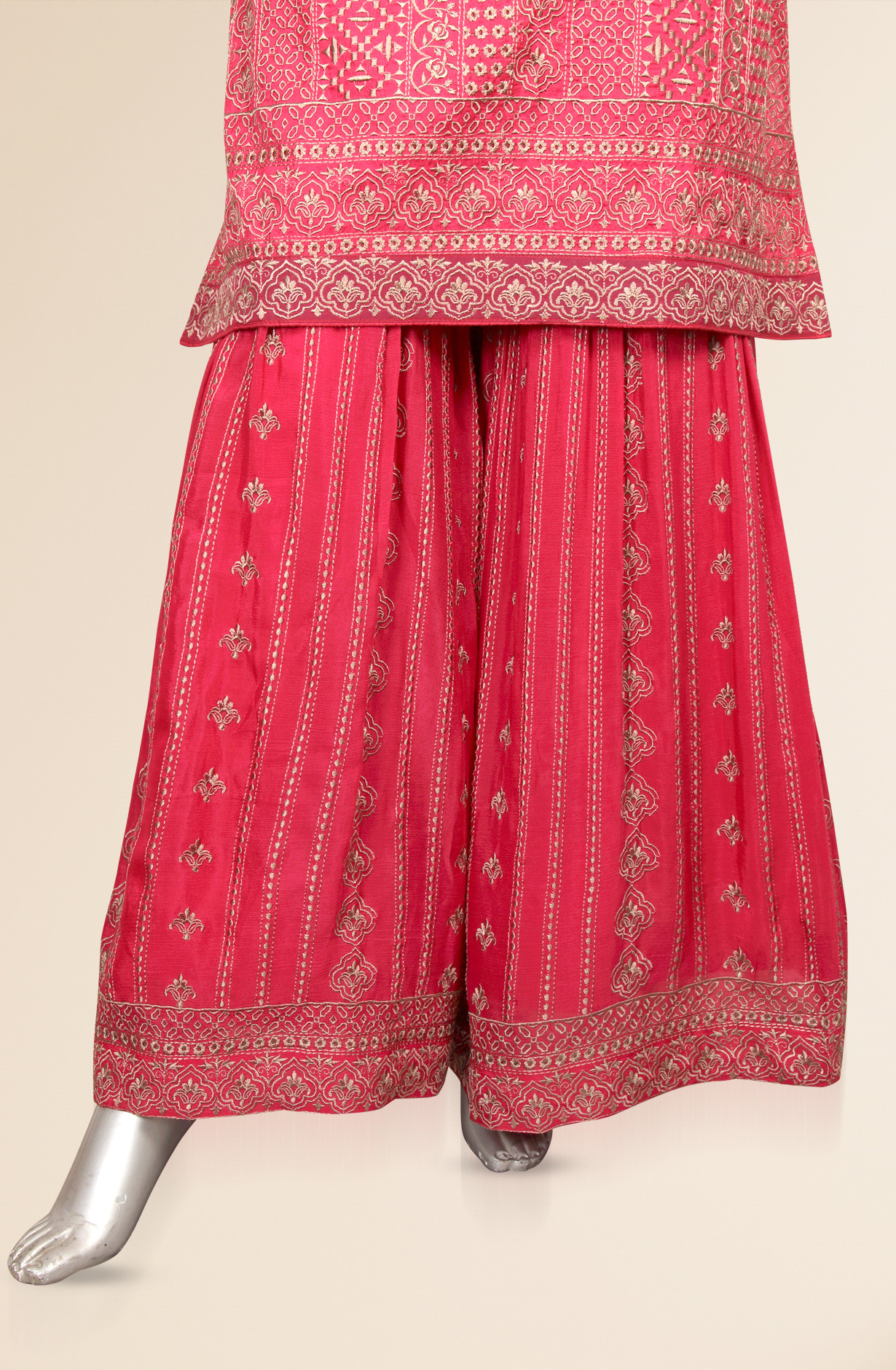 Rani Pink Partywear Embroidered Uppada Silk Semi-stitched Sharara Suit - 752-5417B