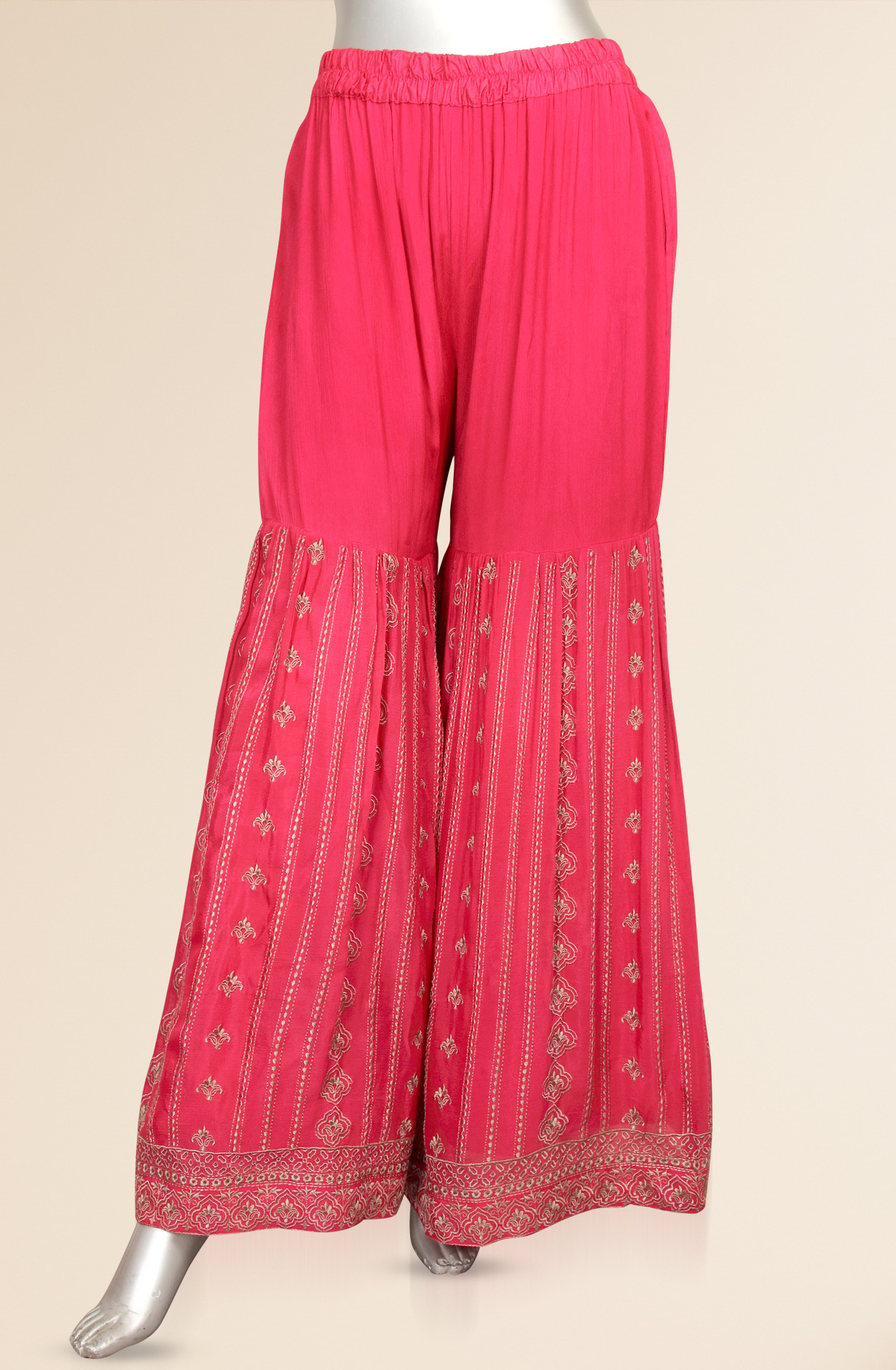 Rani Pink Partywear Embroidered Uppada Silk Semi-stitched Sharara Suit - 752-5417B