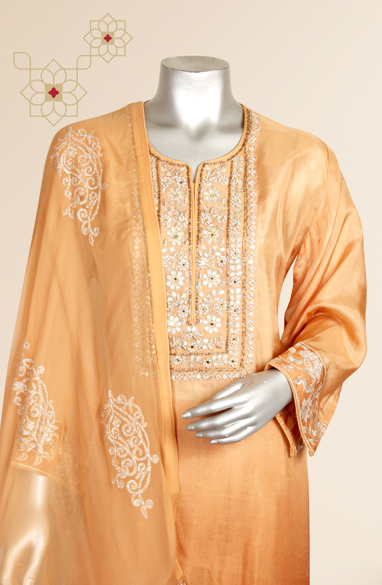 Orange Zari Embroidered Uppda Silk Semi-stitched Palazzo Suit - 752-5660