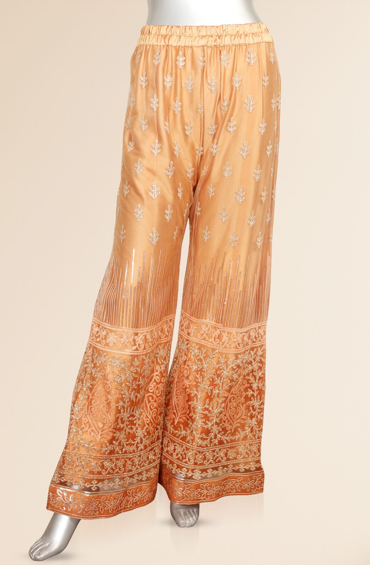 Orange Zari Embroidered Uppda Silk Semi-stitched Palazzo Suit - 752-5660