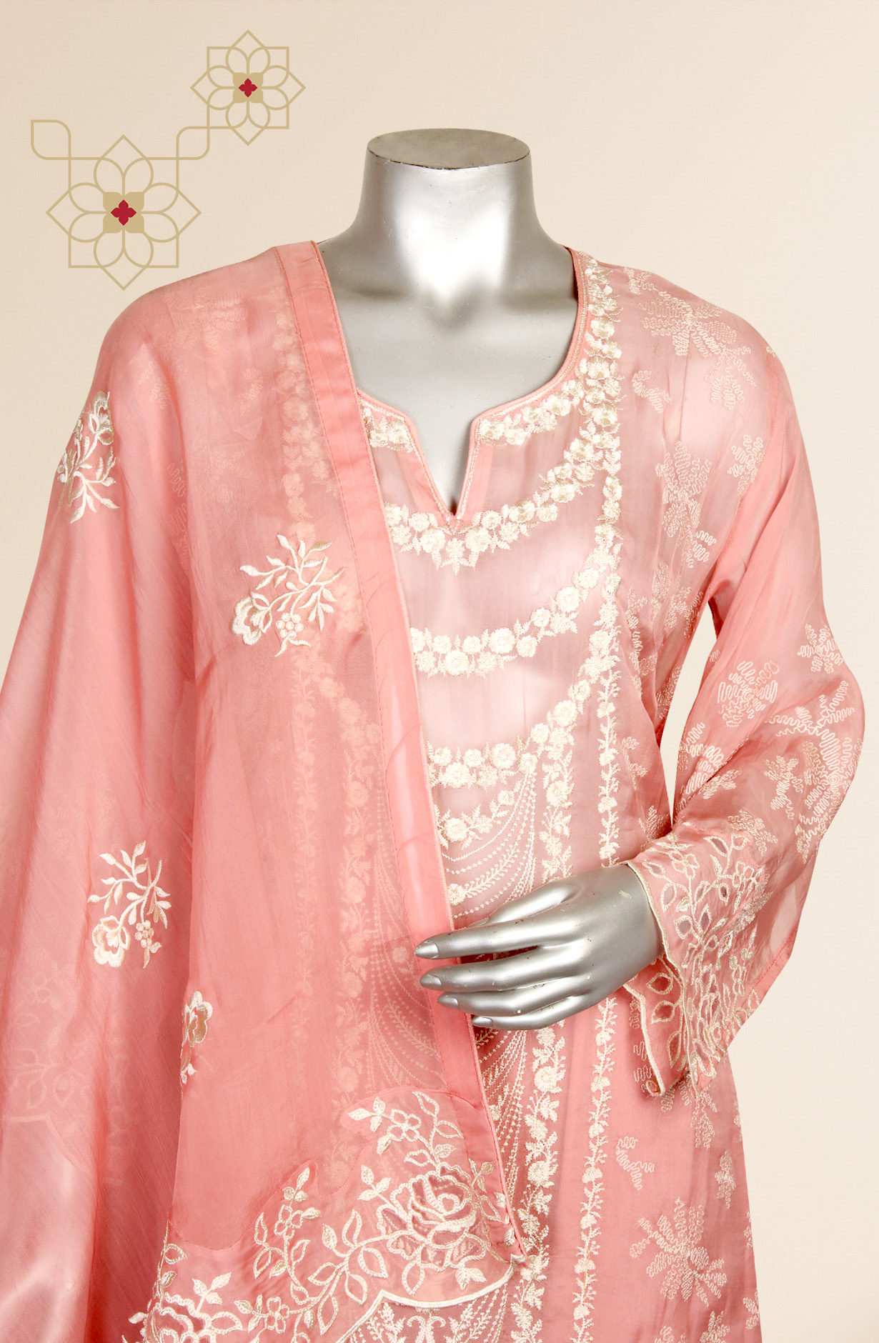 Pink Embroidered Organza Semi-stitched Palazzo Suit - 752-5662A