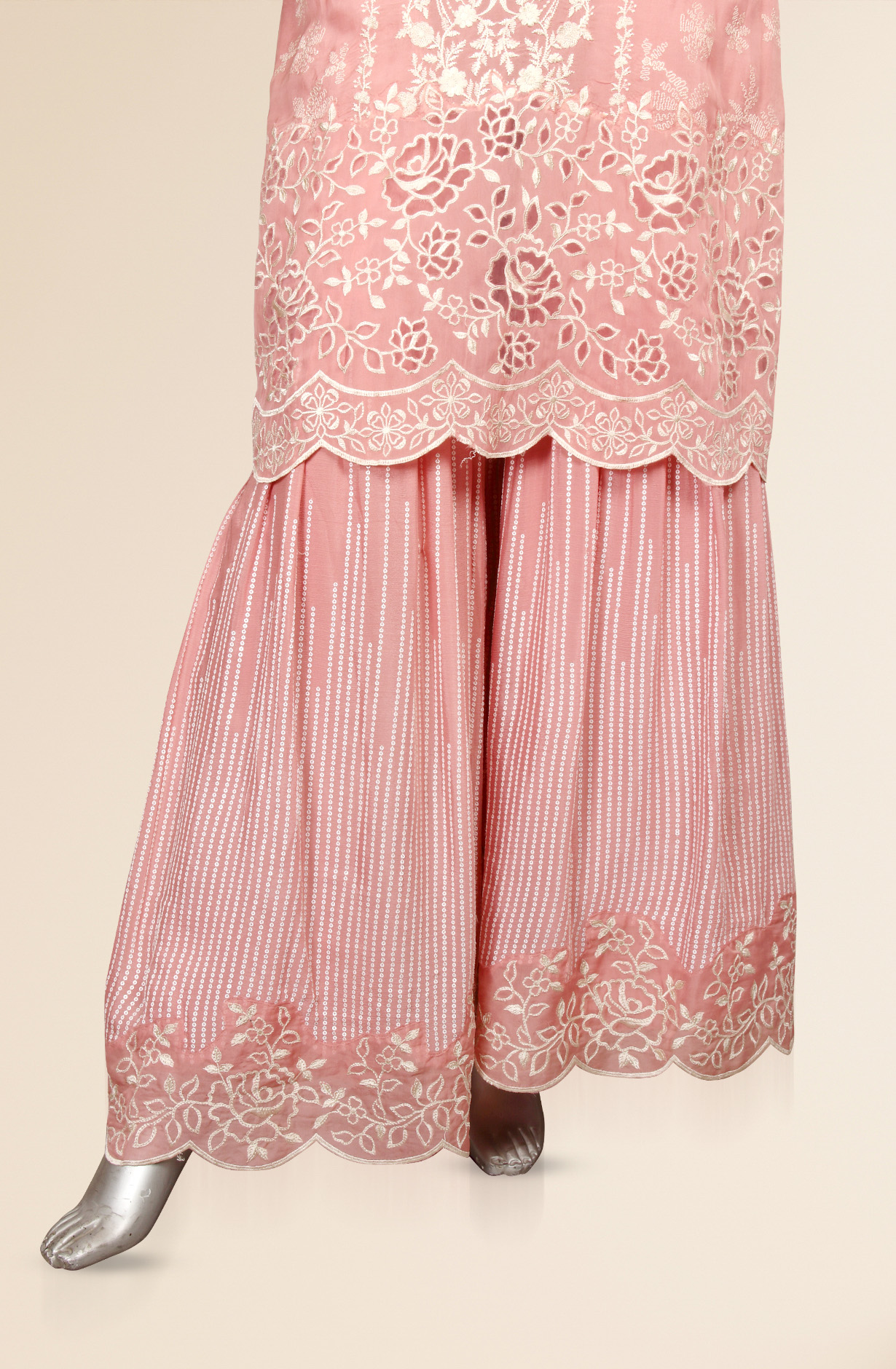 Pink Embroidered Organza Semi-stitched Palazzo Suit - 752-5662A