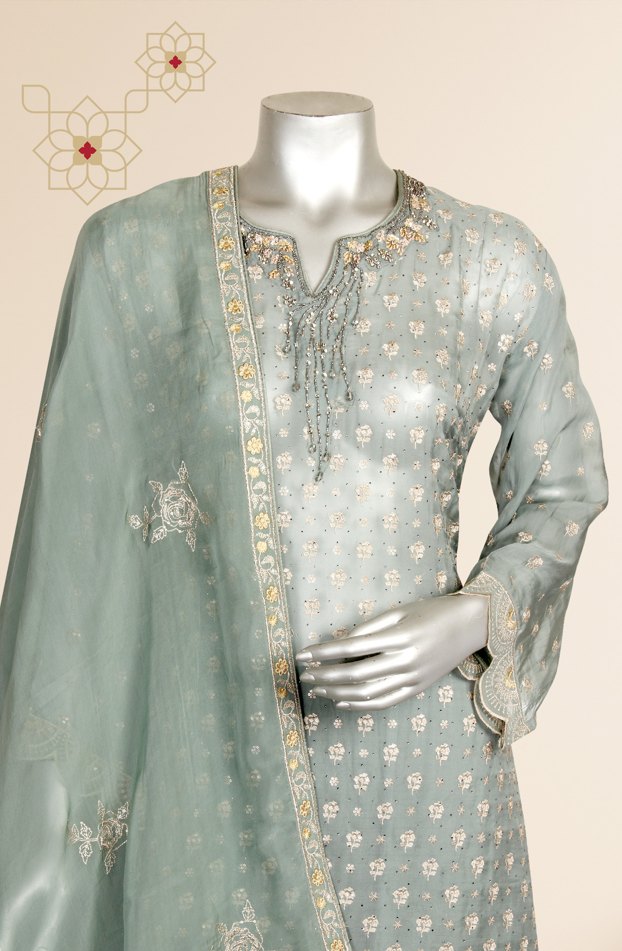 Pastel Green Embroidered Organza Semi-stitched Sharara Suit - 752-5705