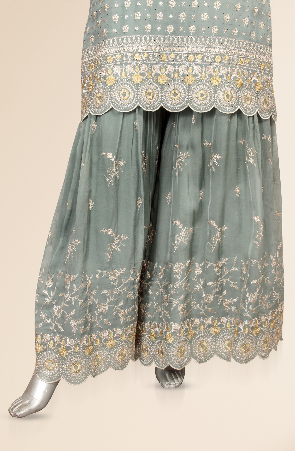 Pastel Green Embroidered Organza Semi-stitched Sharara Suit - 752-5705