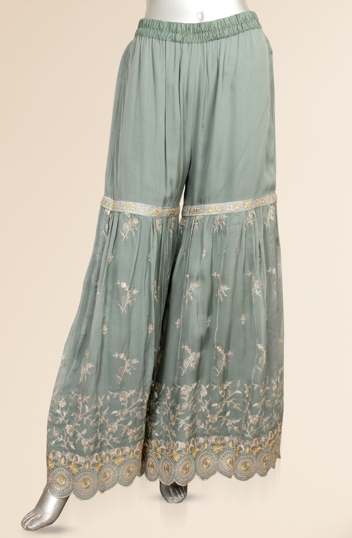 Pastel Green Embroidered Organza Semi-stitched Sharara Suit - 752-5705