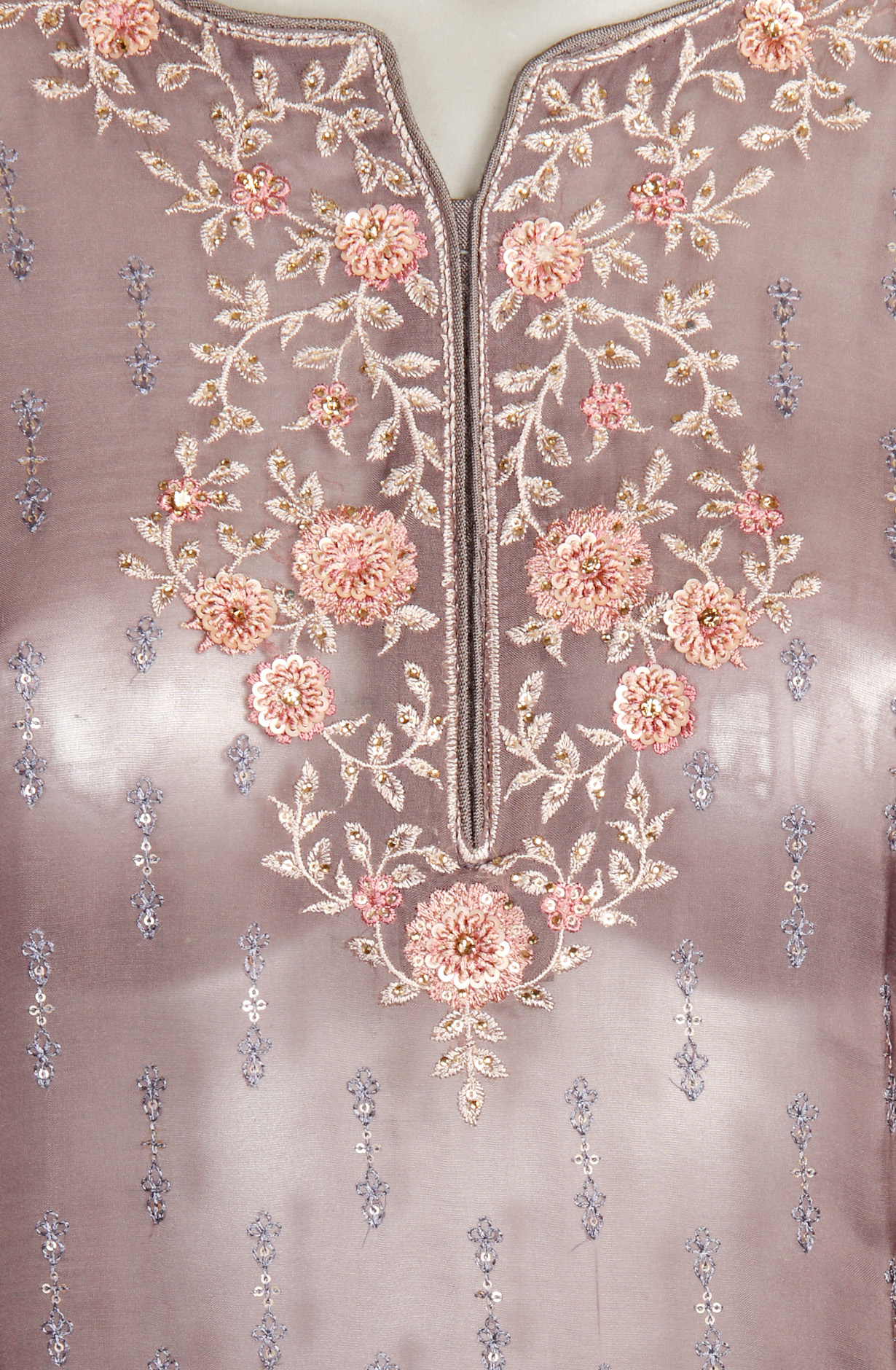 Grey Embroidered Organza Semi-stitched Sharara Suit - 752-5705A