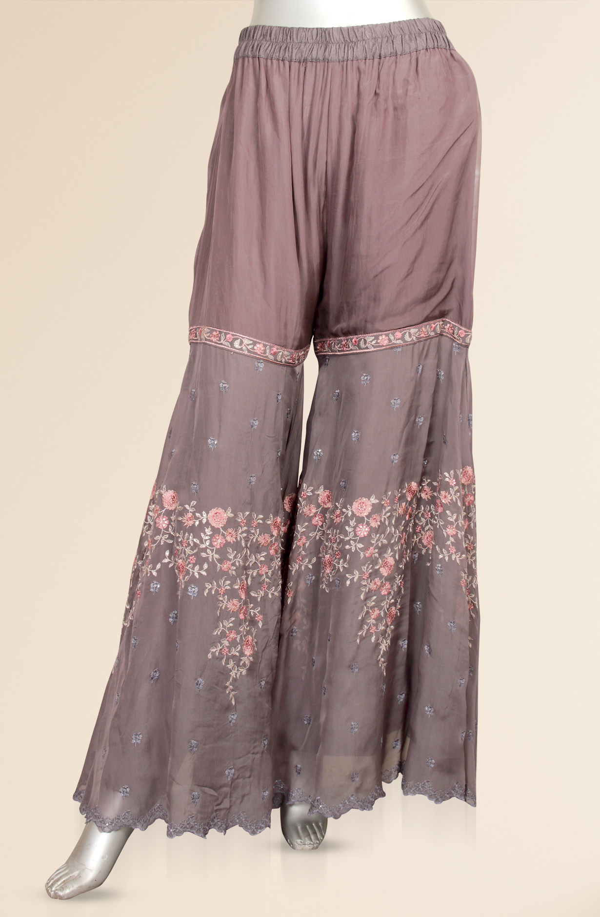 Grey Embroidered Organza Semi-stitched Sharara Suit - 752-5705A