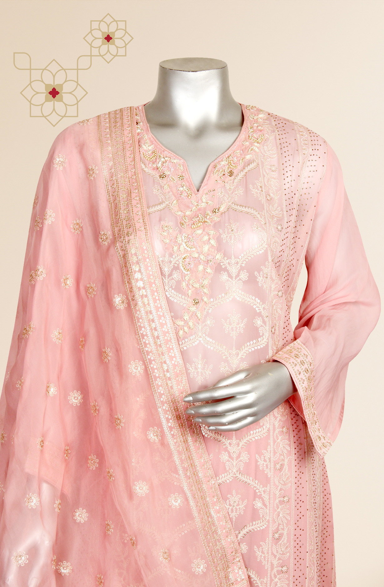 Pink Partywear Embroidered Organza Semi-stitched Palazzo Suit - 752-5784