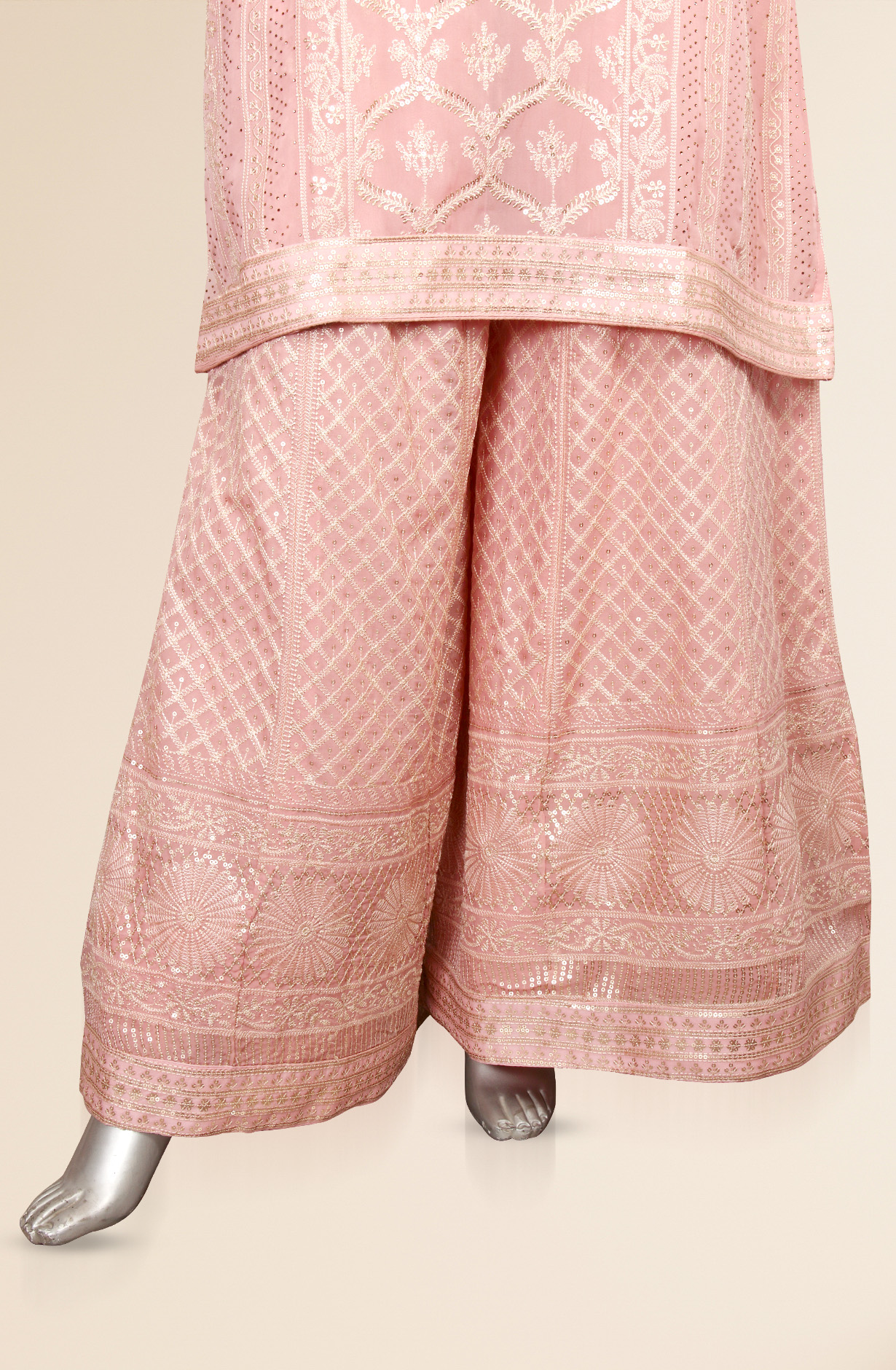 Pink Partywear Embroidered Organza Semi-stitched Palazzo Suit - 752-5784