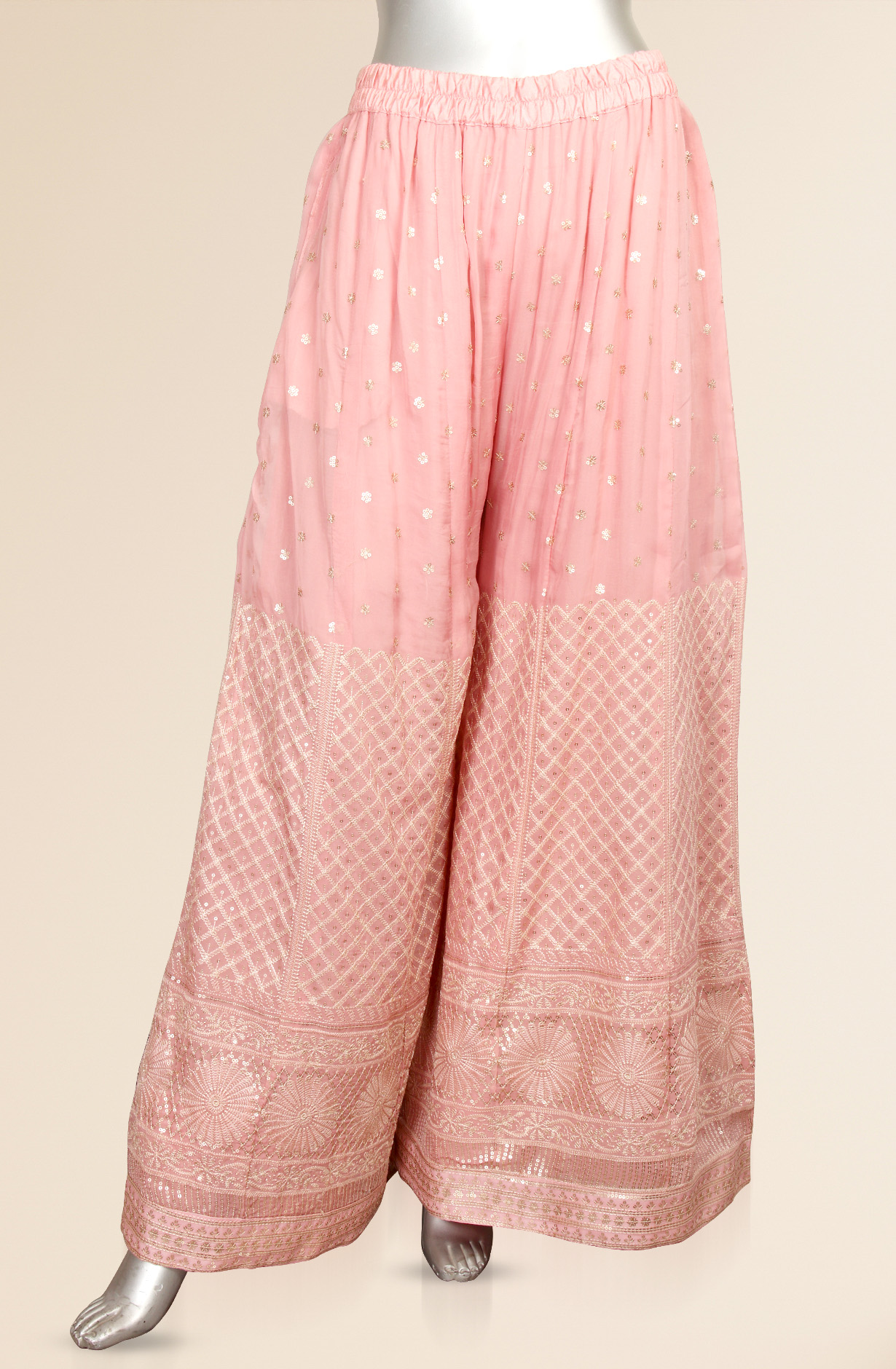 Pink Partywear Embroidered Organza Semi-stitched Palazzo Suit - 752-5784