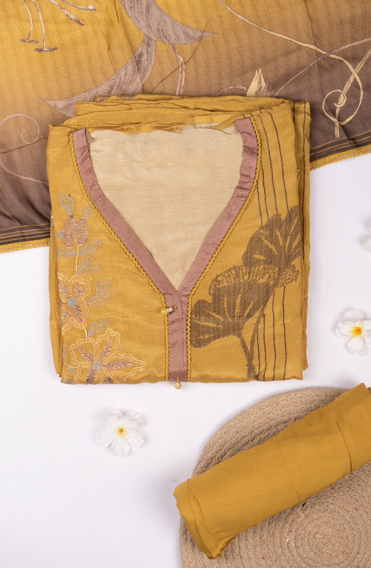 Yellow Muslin Printed Suit set with Dupatta - 752-7788