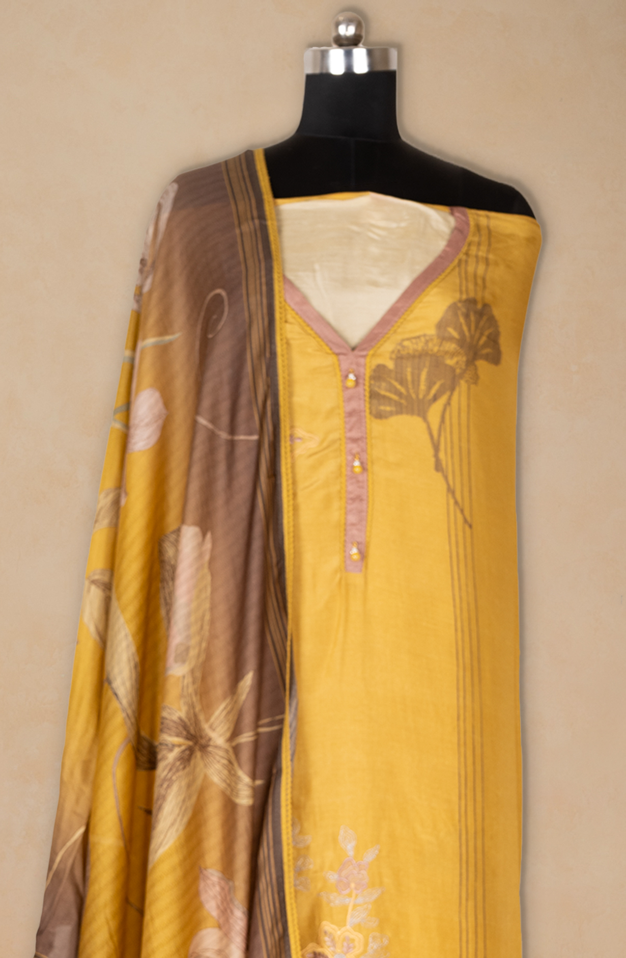 Yellow Muslin Printed Suit set with Dupatta - 752-7788