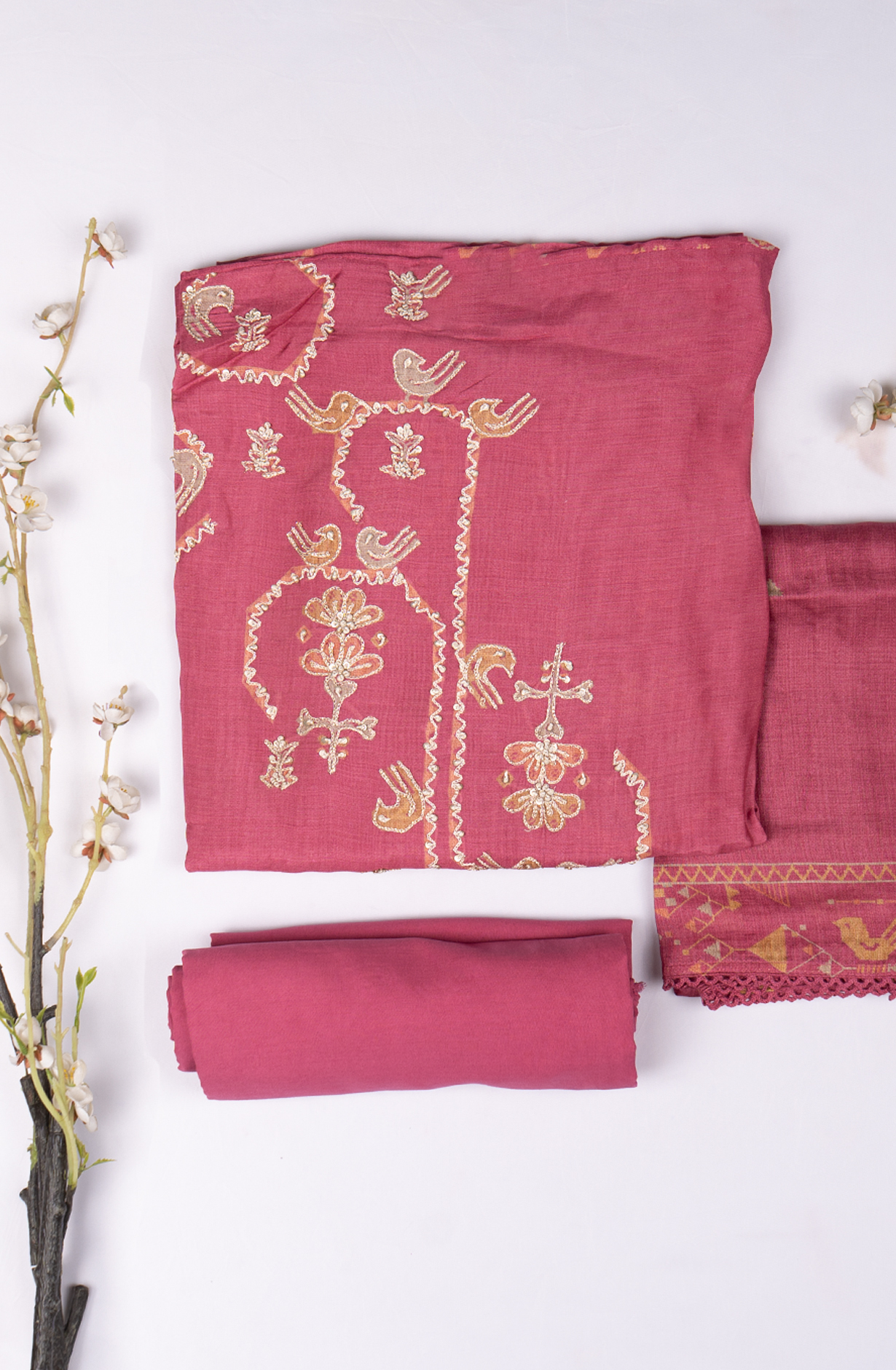 Pink Muslin Printed Suit set with Dupatta - 752-7913B