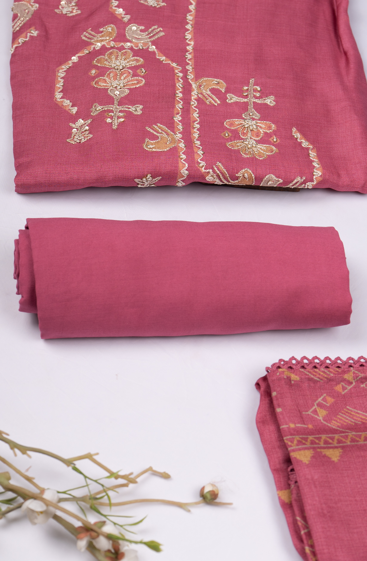 Pink Muslin Printed Suit set with Dupatta - 752-7913B