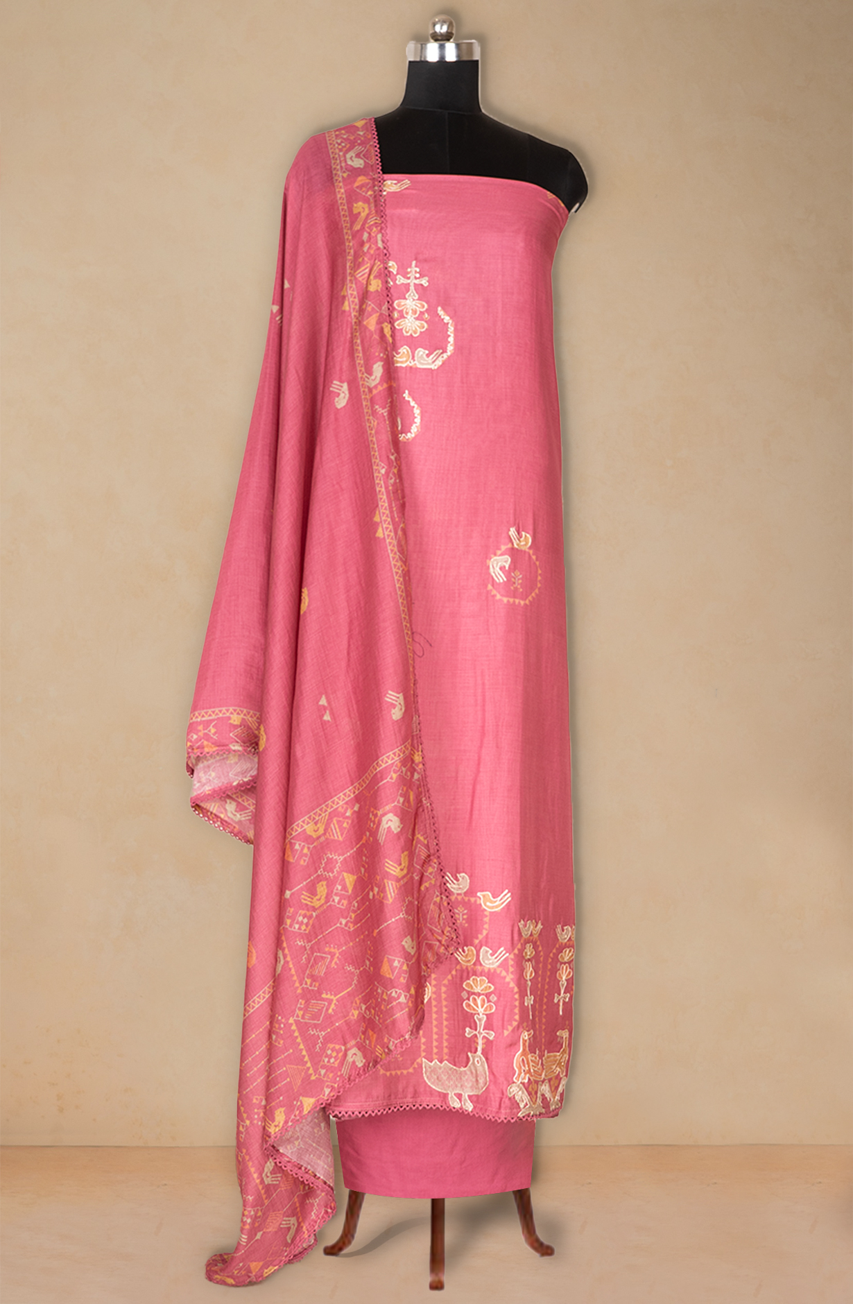 Pink Muslin Printed Suit set with Dupatta - 752-7913B