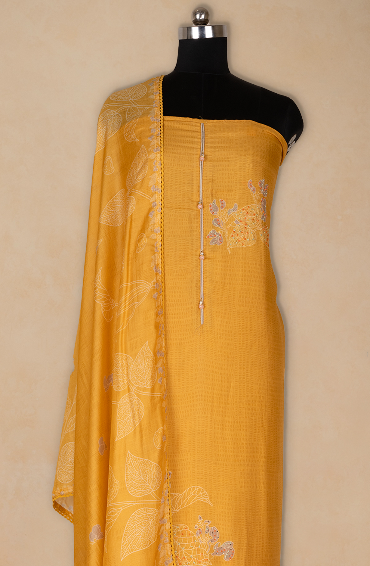 Yellow Muslin Printed Suit set with Dupatta - 752-7982