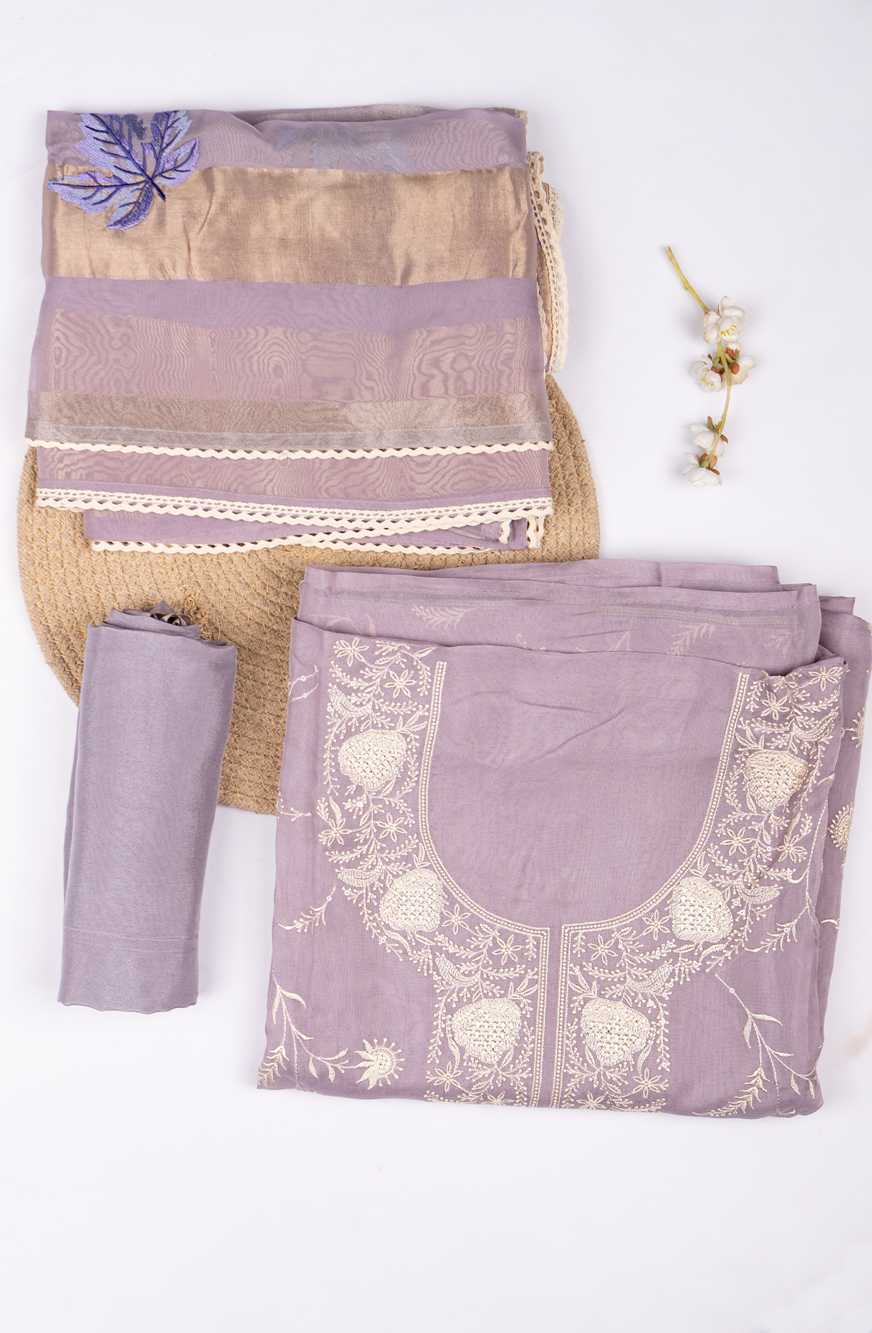 Purple Organza Embroidered Suit with Dupatta - 752-8268