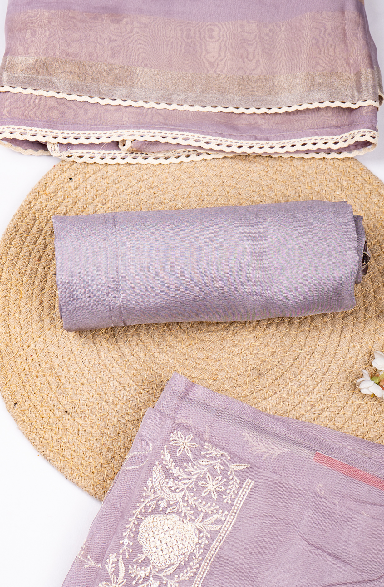 Purple Organza Embroidered Suit with Dupatta - 752-8268