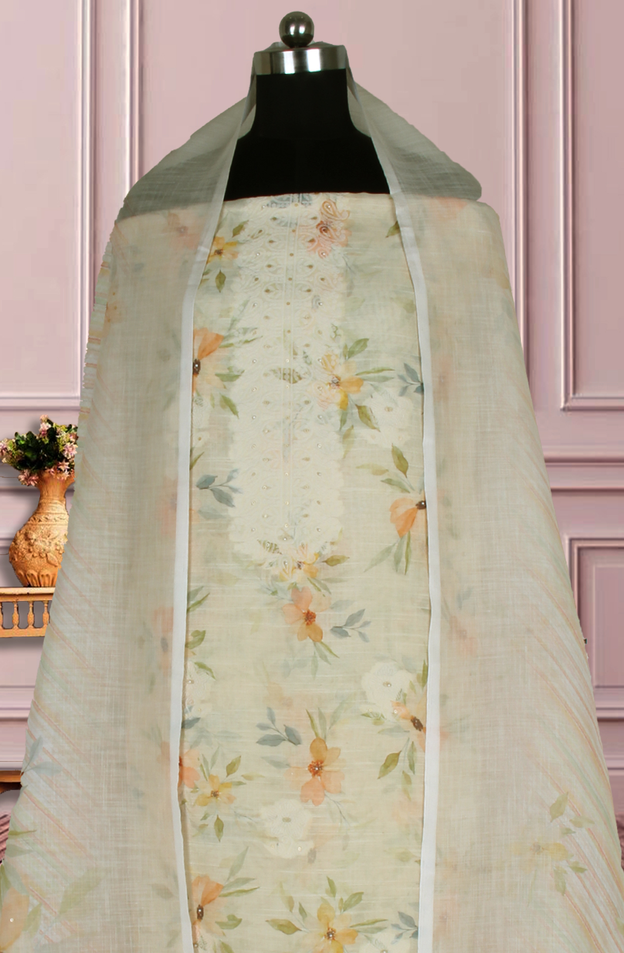 Lemon Yellow Linen Digital Printed Unstitched Suit with Dupatta - 767-A941