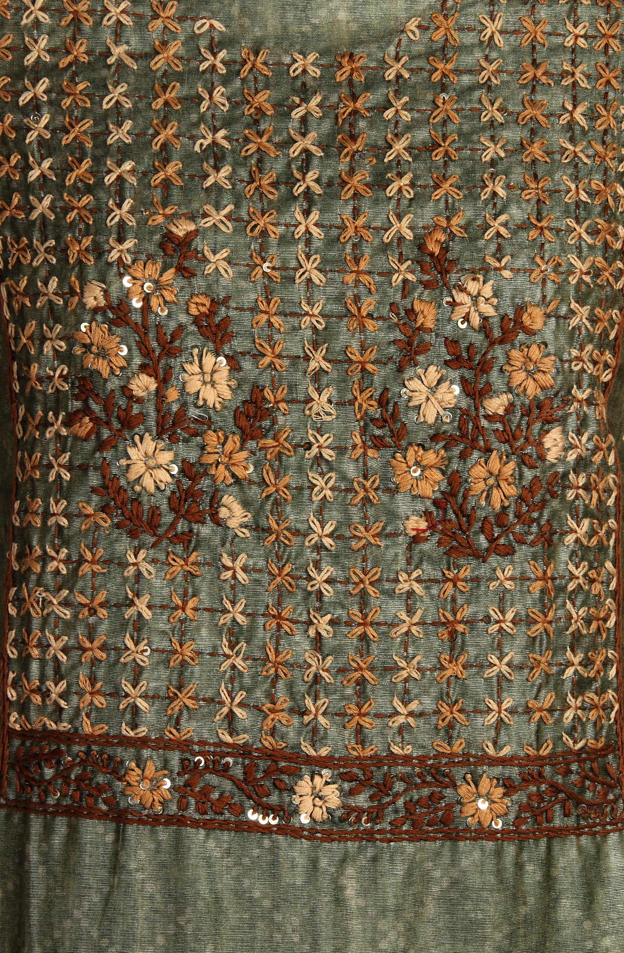 Mehndi Green Chanderi Kantha Work Unstitched Salwar Kameez with Dupatta - 767-BI64