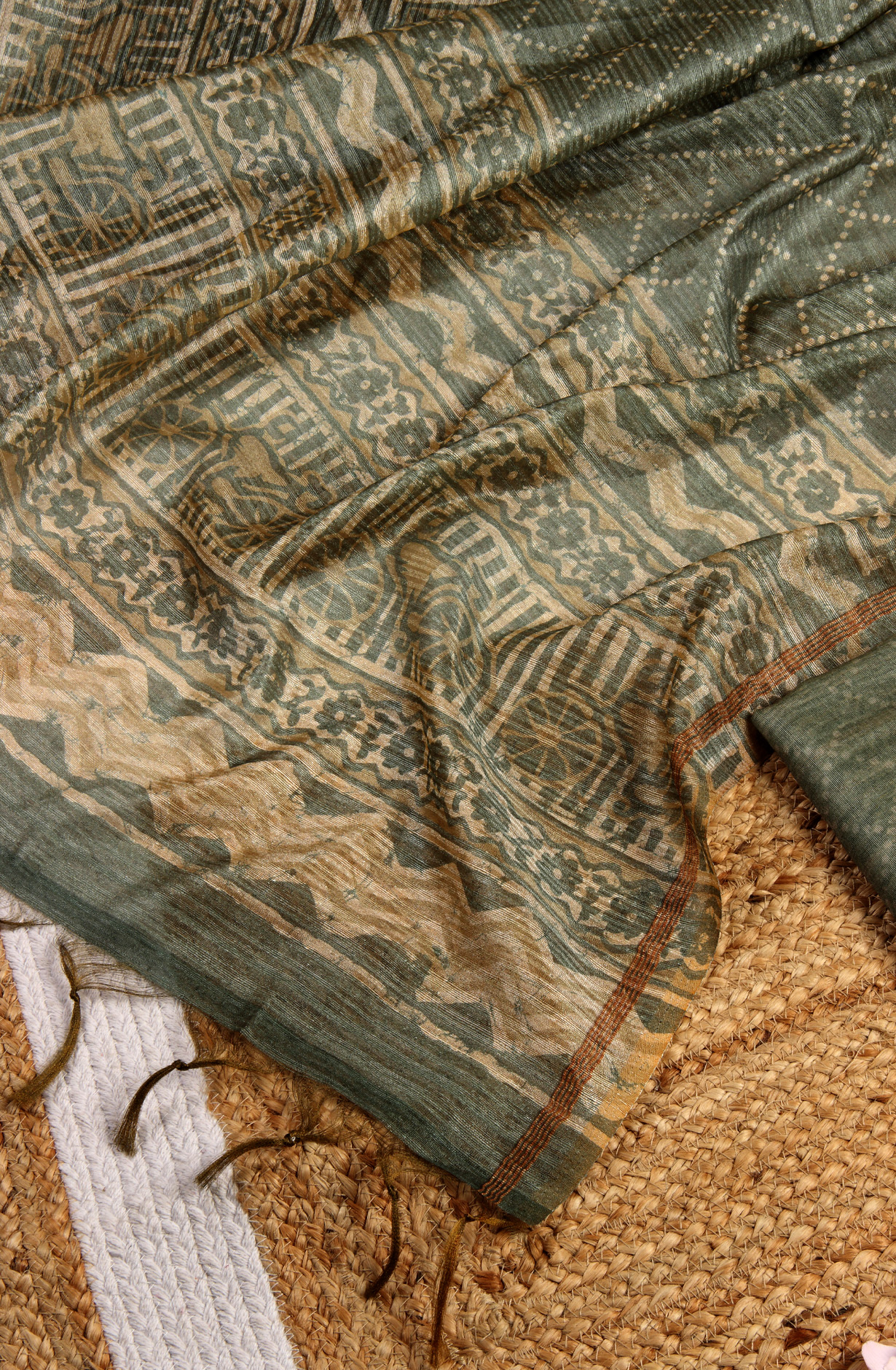 Mehndi Green Chanderi Kantha Work Unstitched Salwar Kameez with Dupatta - 767-BI64