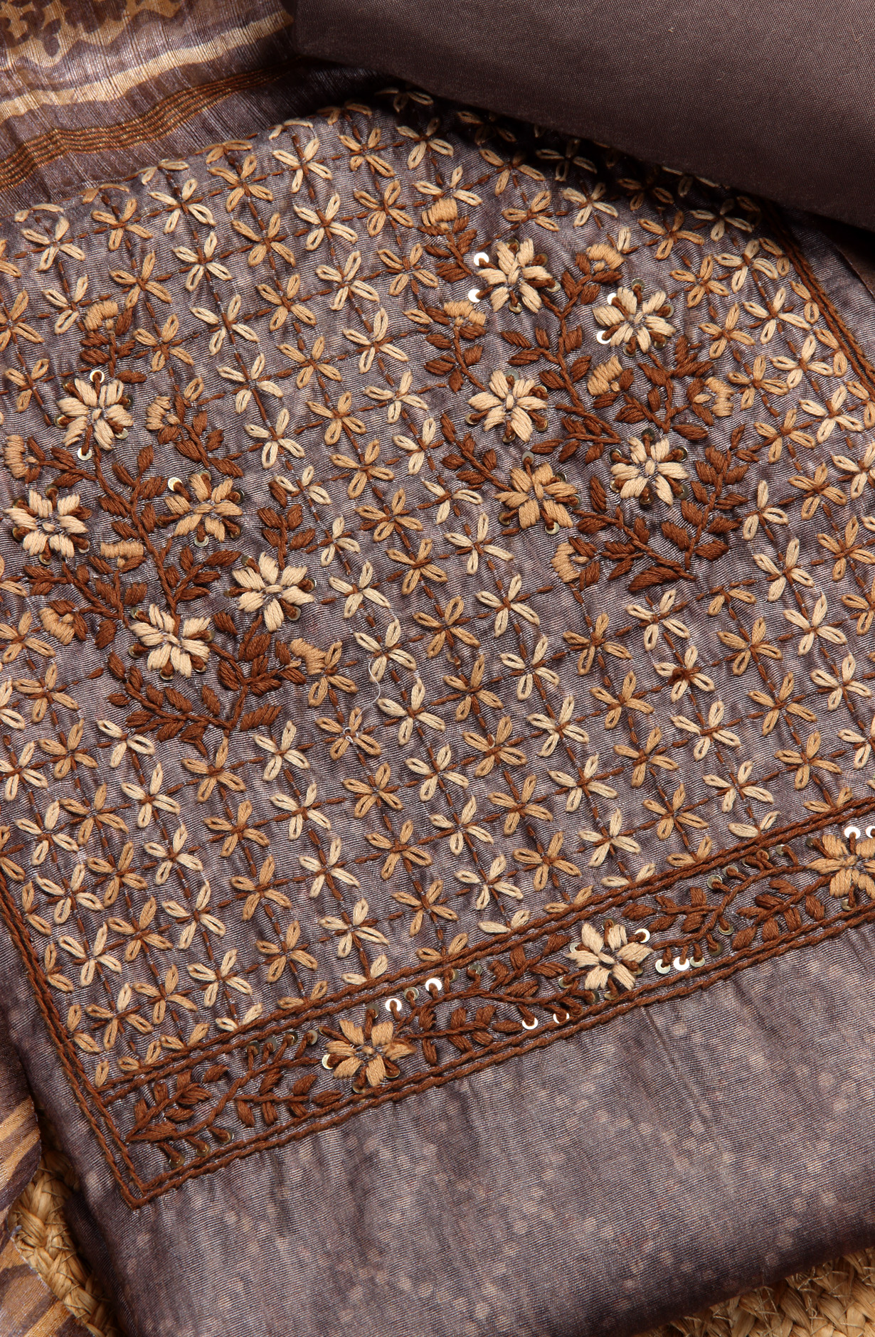 Mauve Chanderi Kantha Work Unstitched Salwar Kameez with Dupatta - 767-BI64A