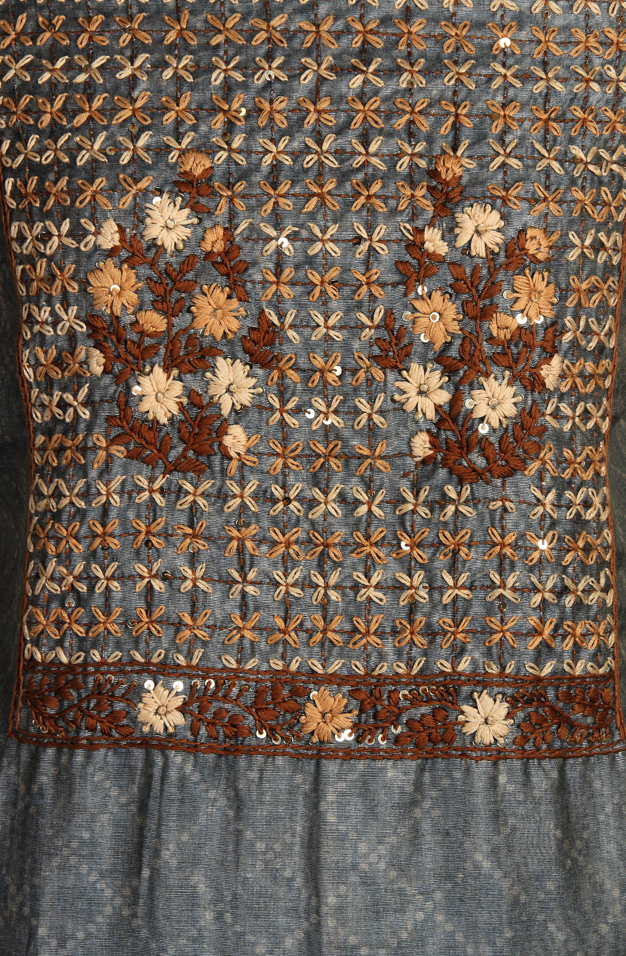 Grey Chanderi Kantha Work Unstitched Salwar Kameez with Dupatta - 767-BI64B