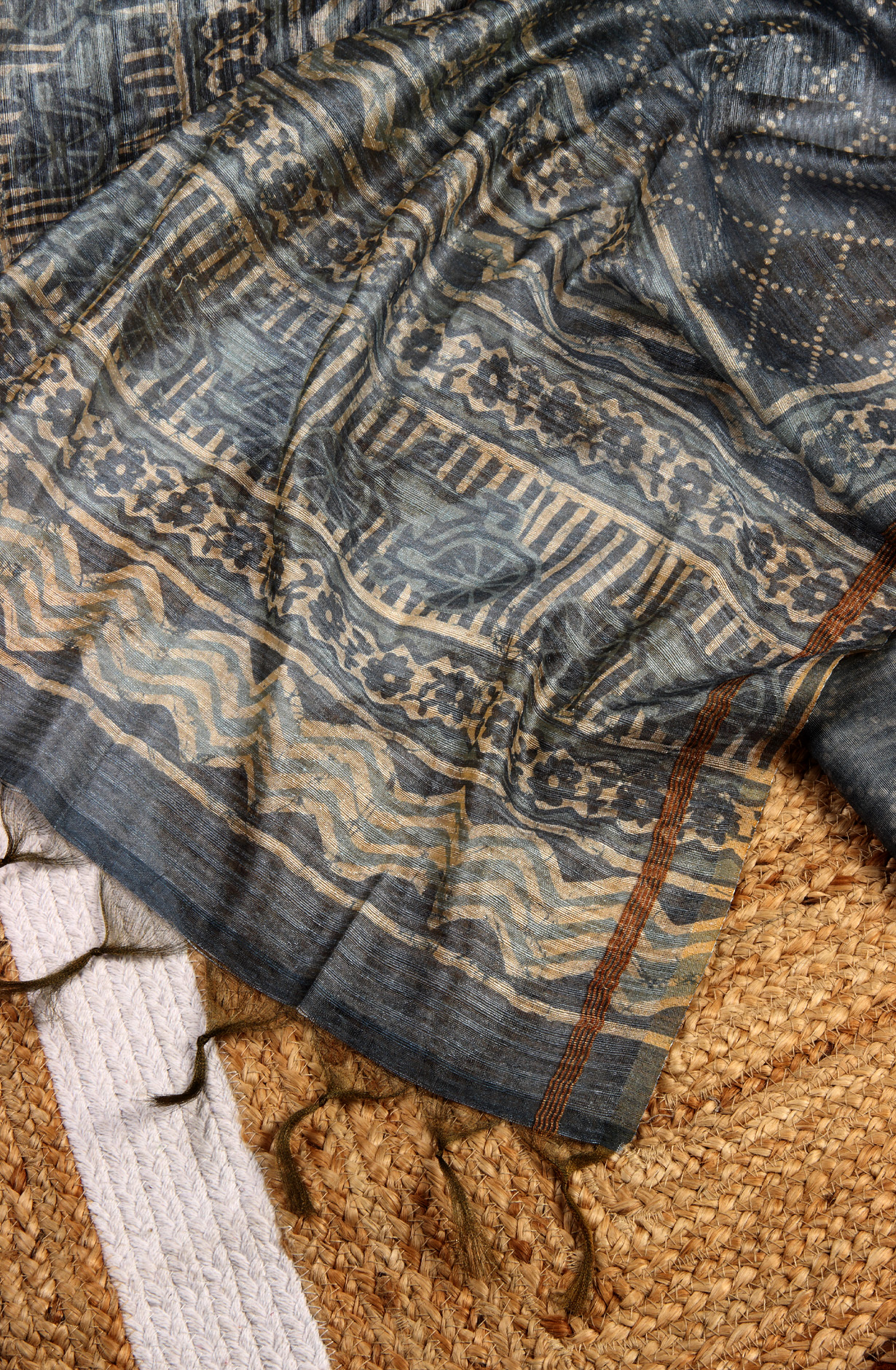 Grey Chanderi Kantha Work Unstitched Salwar Kameez with Dupatta - 767-BI64B