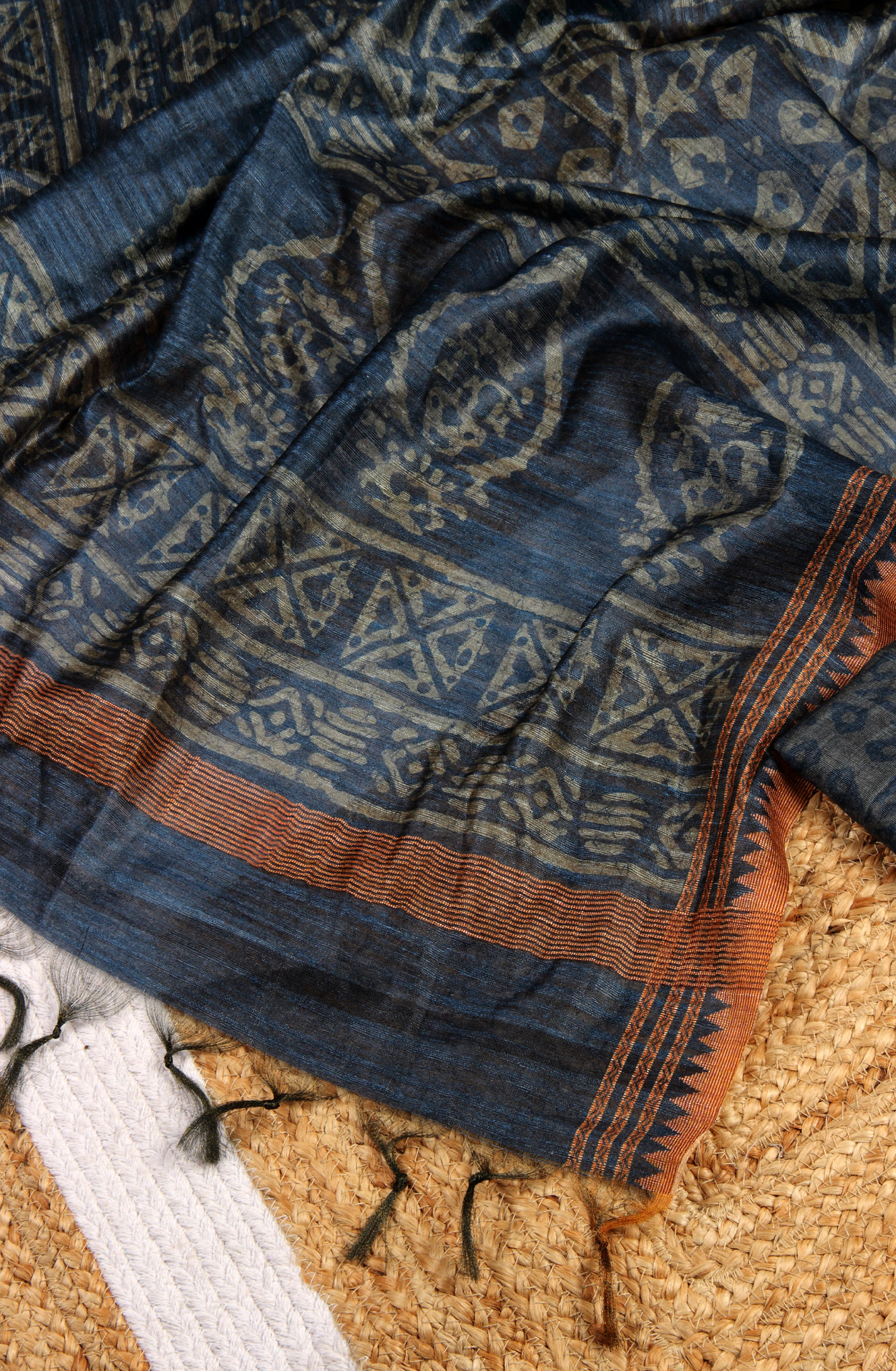 Olive Green Chanderi Kantha Work Unstitched Salwar Kameez with Dupatta - 767-GI68B