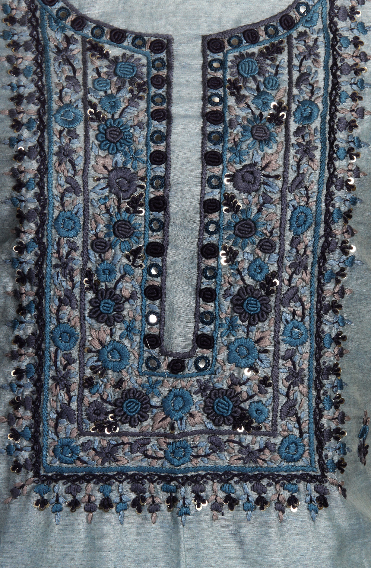 Grey Chanderi Kantha Work Unstitched Salwar Kameez with Dupatta - 767-GI69B