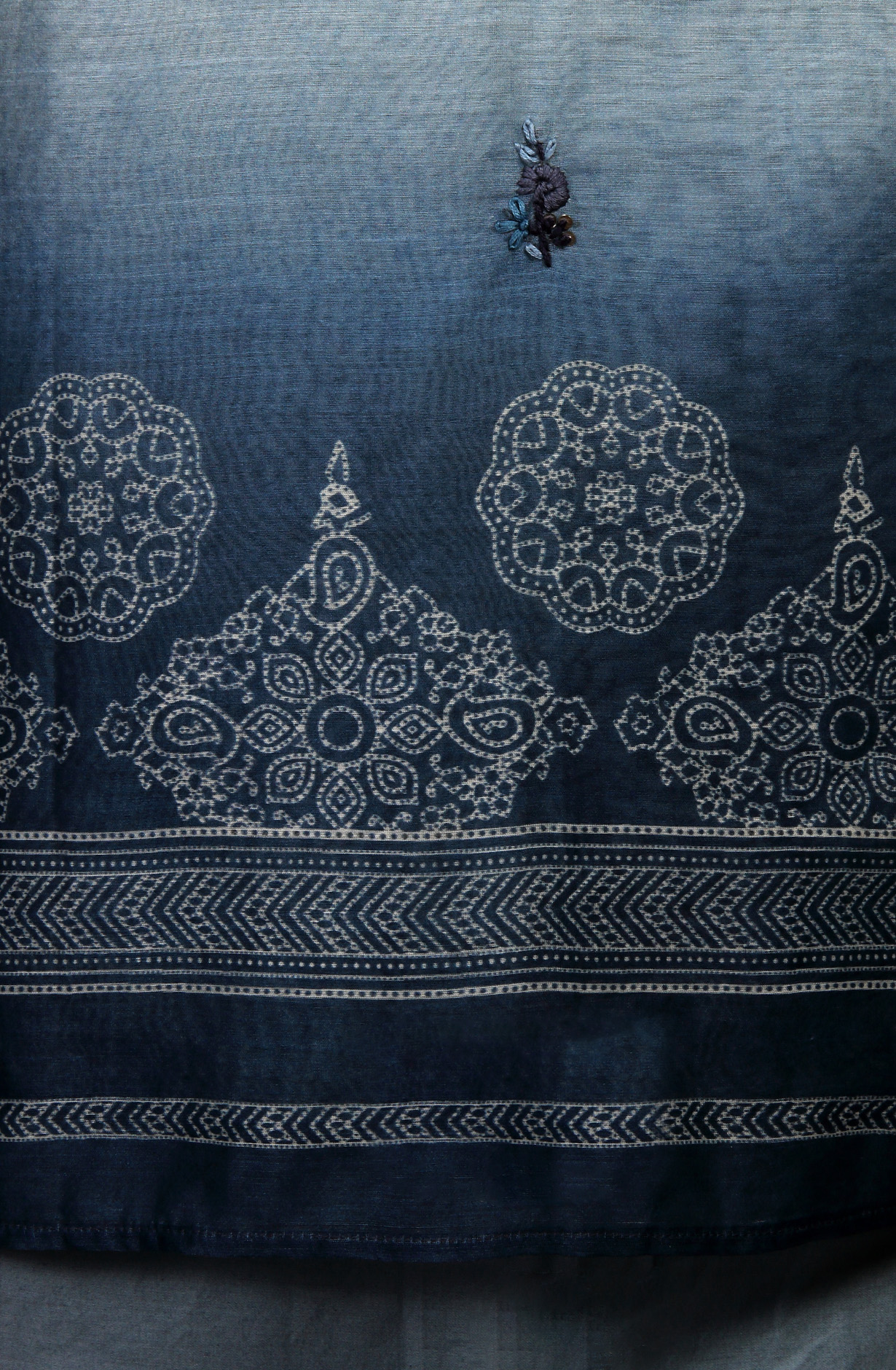 Grey Chanderi Kantha Work Unstitched Salwar Kameez with Dupatta - 767-GI69B