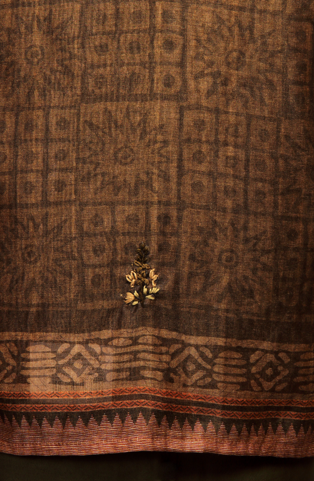 Mehndi Green Chanderi Kantha Work Unstitched Salwar Kameez with Dupatta - 767-GI70