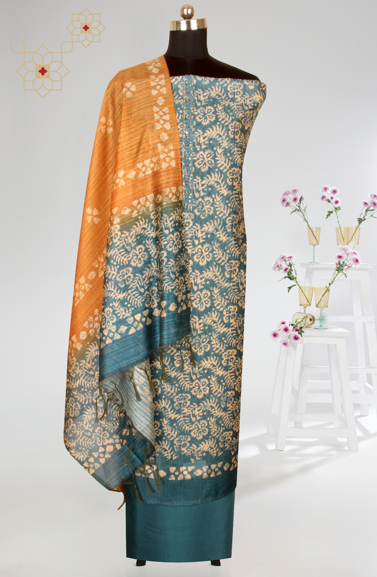 Teal Beautiful Chanderi Silk Salwar Kameez with Dupatta - 767-GI75-1C