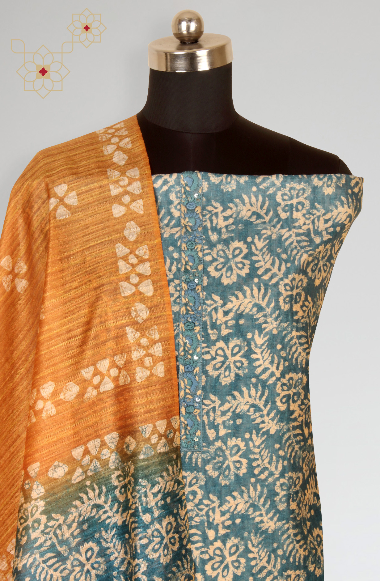 Teal Beautiful Chanderi Silk Salwar Kameez with Dupatta - 767-GI75-1C