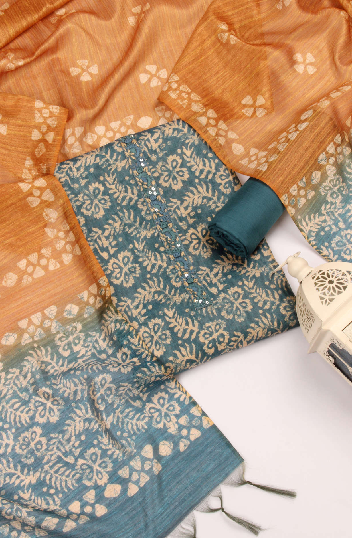 Teal Beautiful Chanderi Silk Salwar Kameez with Dupatta - 767-GI75-1C