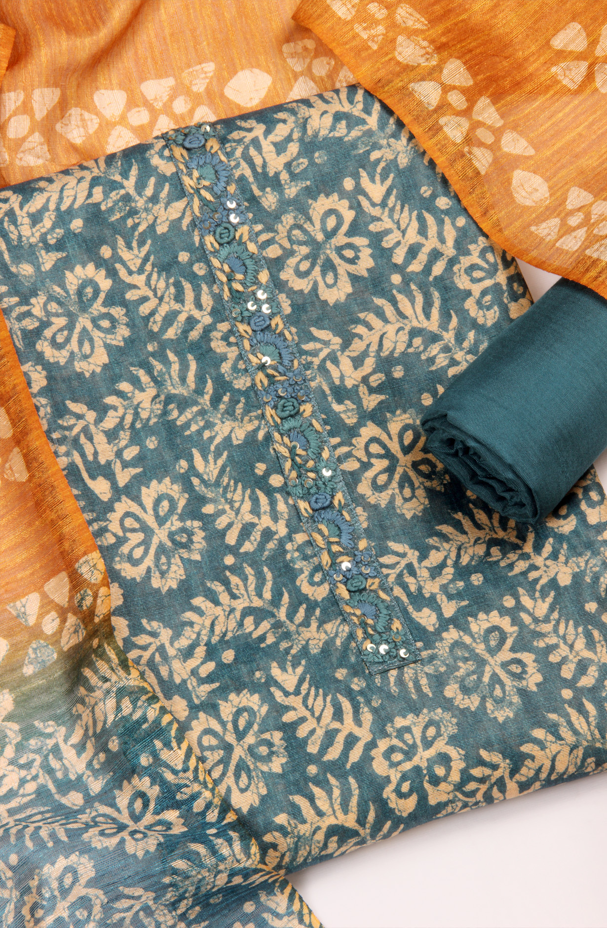 Teal Beautiful Chanderi Silk Salwar Kameez with Dupatta - 767-GI75-1C