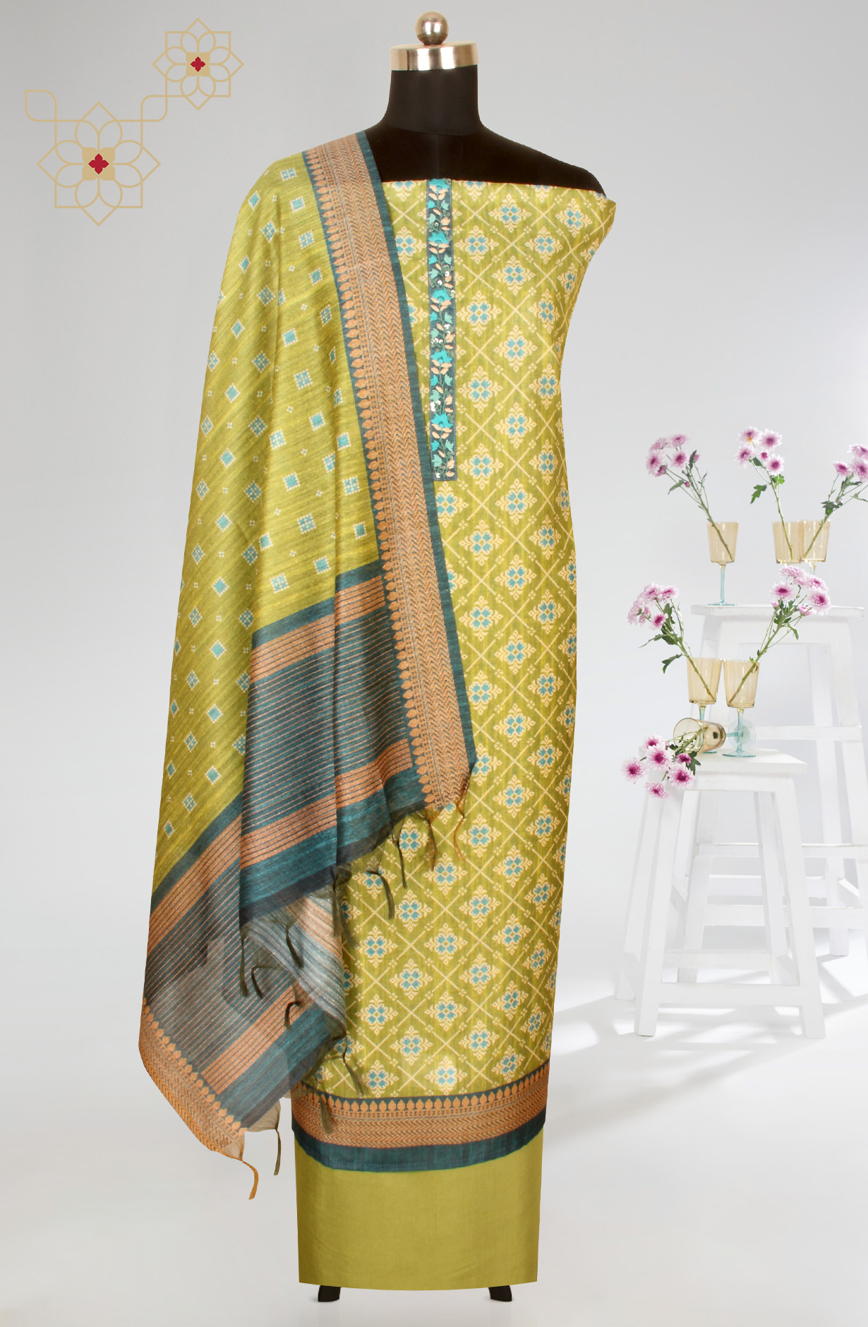 Mehndi Beautiful Chanderi Silk Salwar Kameez with Dupatta - 767-GI75-2A