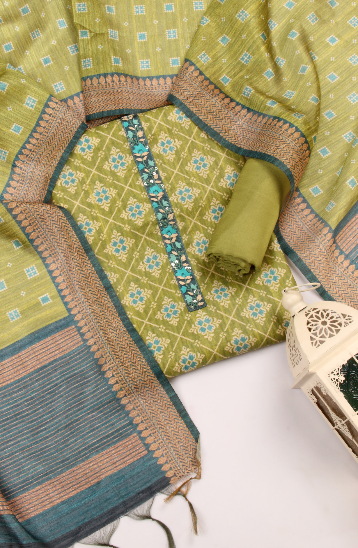 Mehndi Beautiful Chanderi Silk Salwar Kameez with Dupatta - 767-GI75-2A