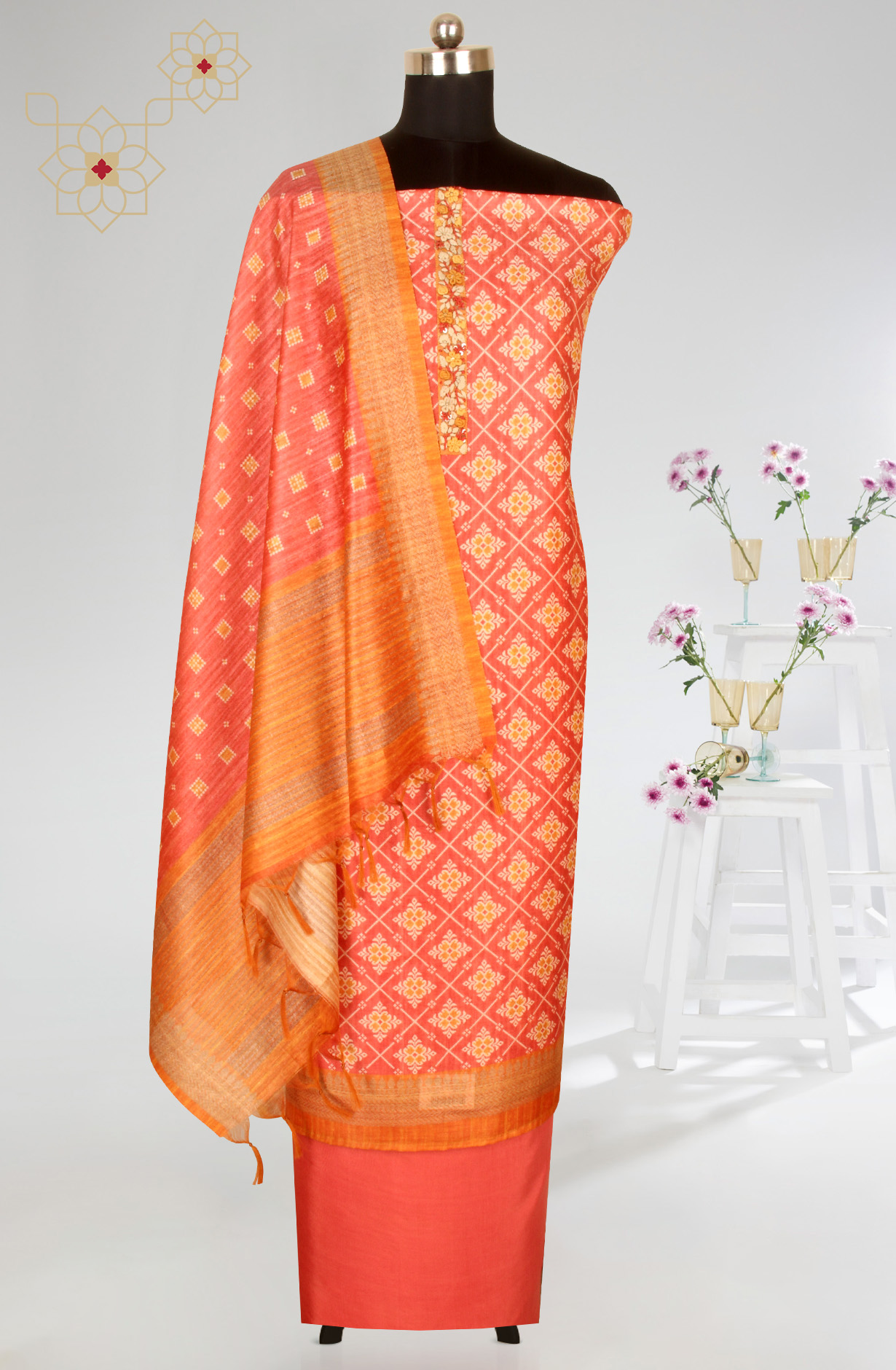 Rust Beautiful Chanderi Silk Salwar Kameez with Dupatta - 767-GI75-2B