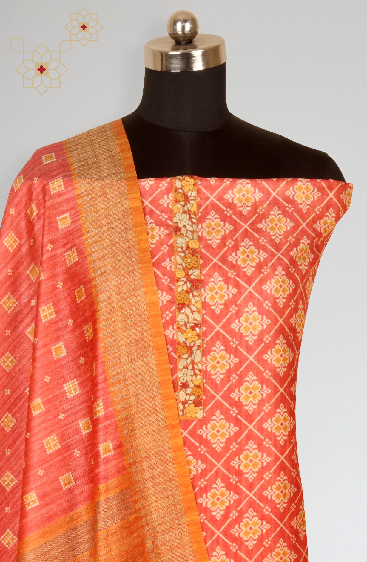 Rust Beautiful Chanderi Silk Salwar Kameez with Dupatta - 767-GI75-2B