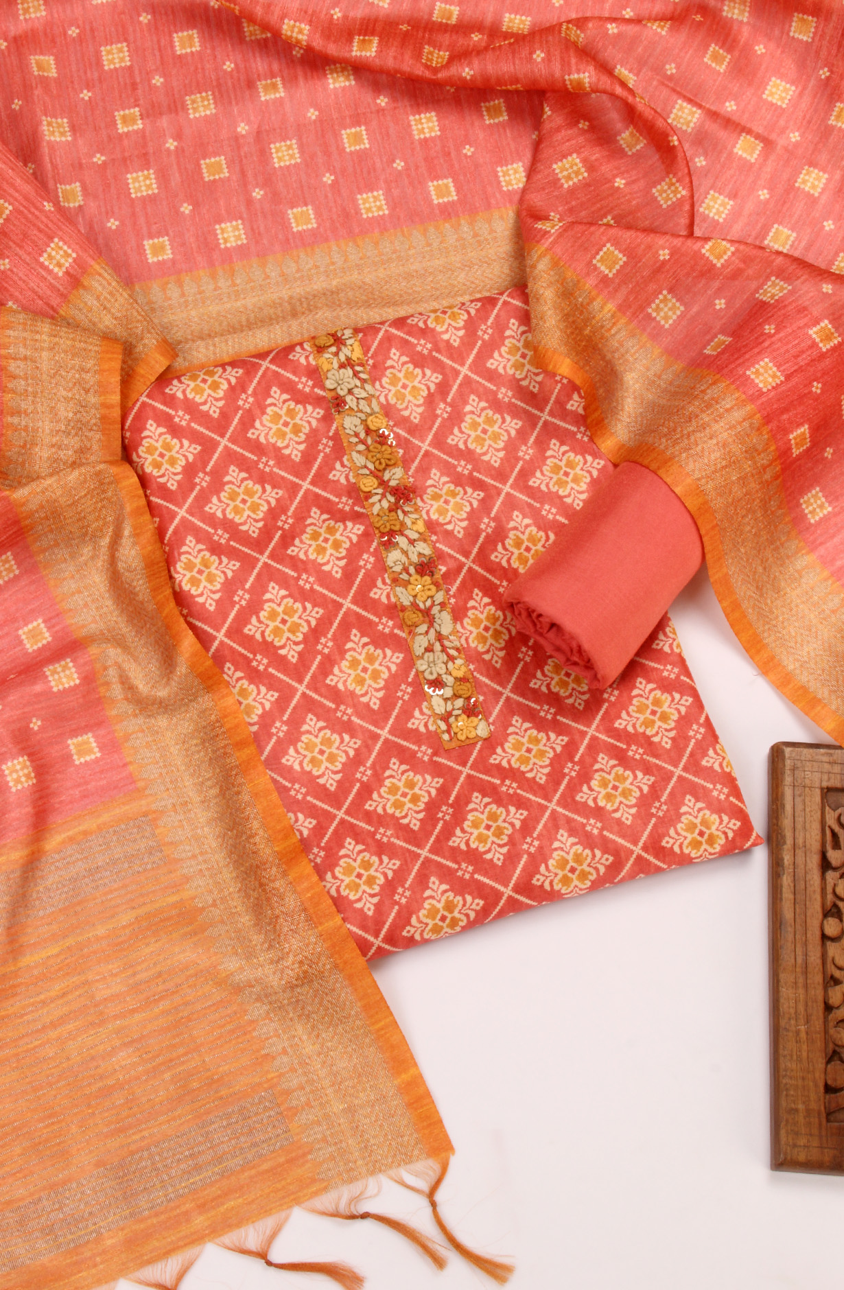 Rust Beautiful Chanderi Silk Salwar Kameez with Dupatta - 767-GI75-2B