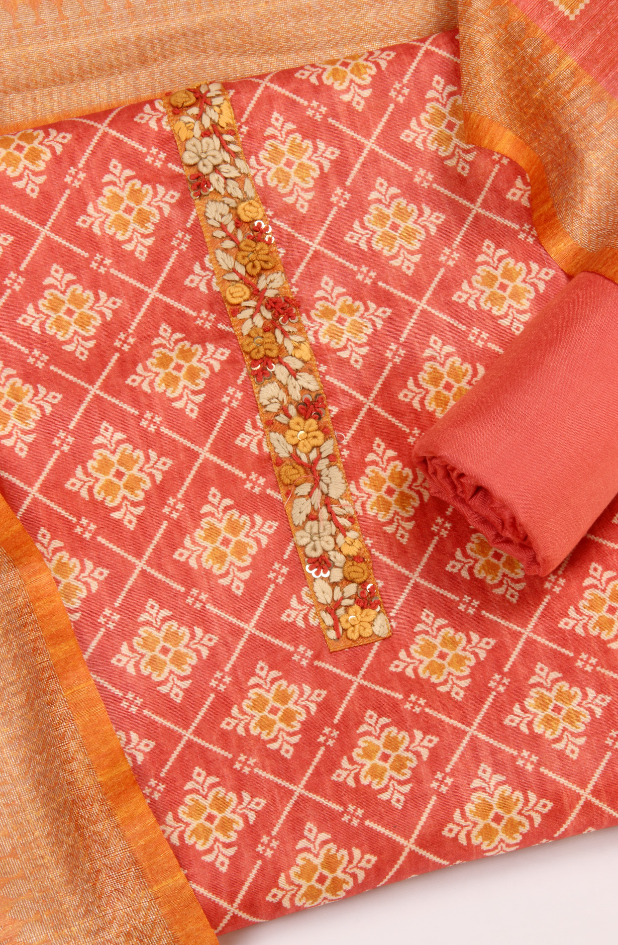 Rust Beautiful Chanderi Silk Salwar Kameez with Dupatta - 767-GI75-2B